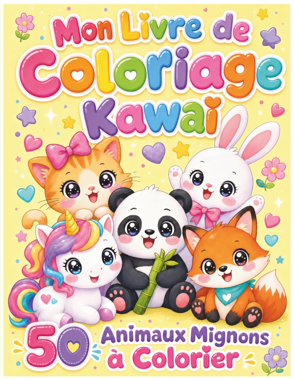 Mon Livre de Coloriage Kawaï: 50 Animaux Mignons à Colorier pour Enfants de 4 - 5 Ans | Cahier de Coloriage Fille et Garçon | Dessins Simples aux Traits Épais pour Maternelle