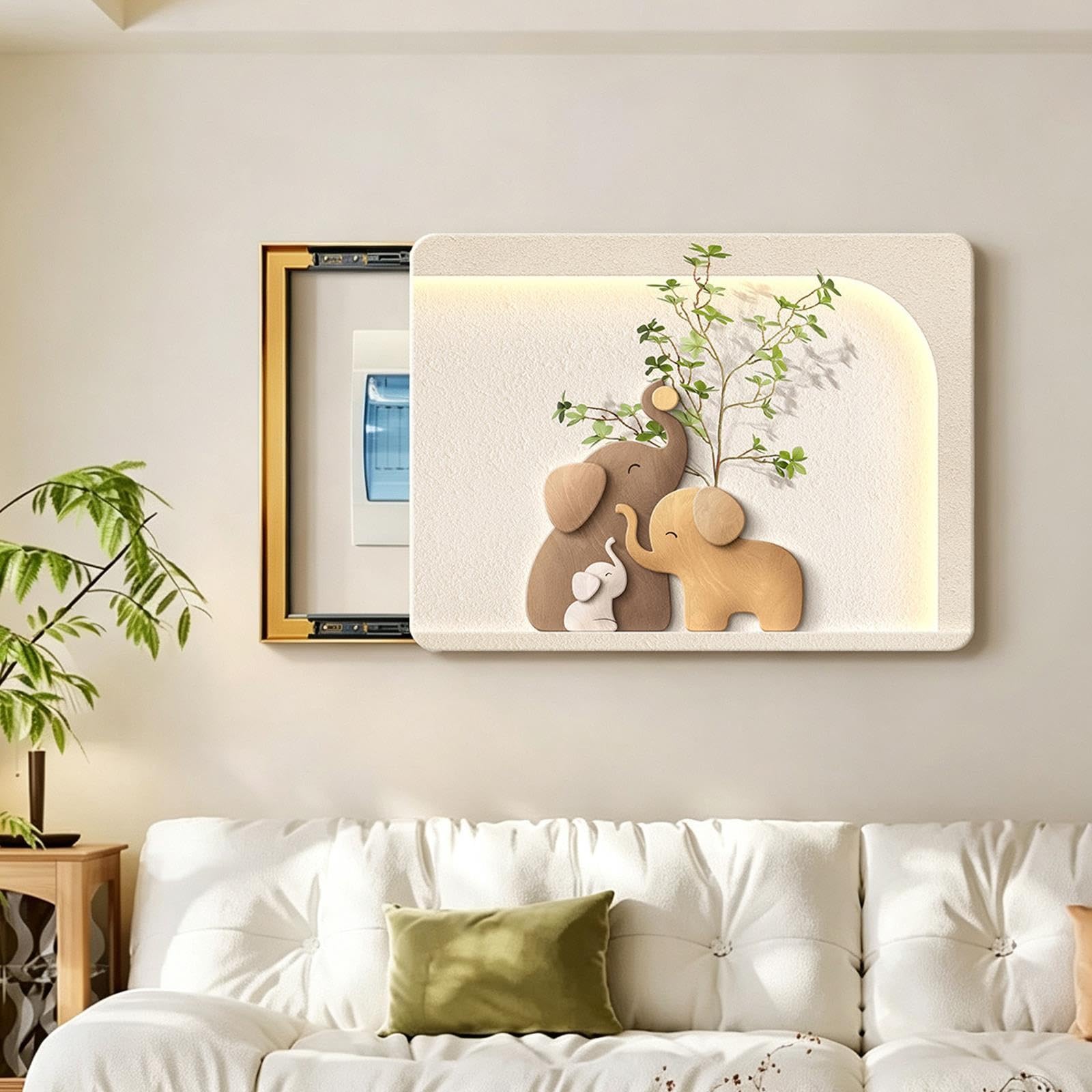 Tapa Cuadro Electrico Decorativa, Cuadro Mural Elefante Salón Entrada