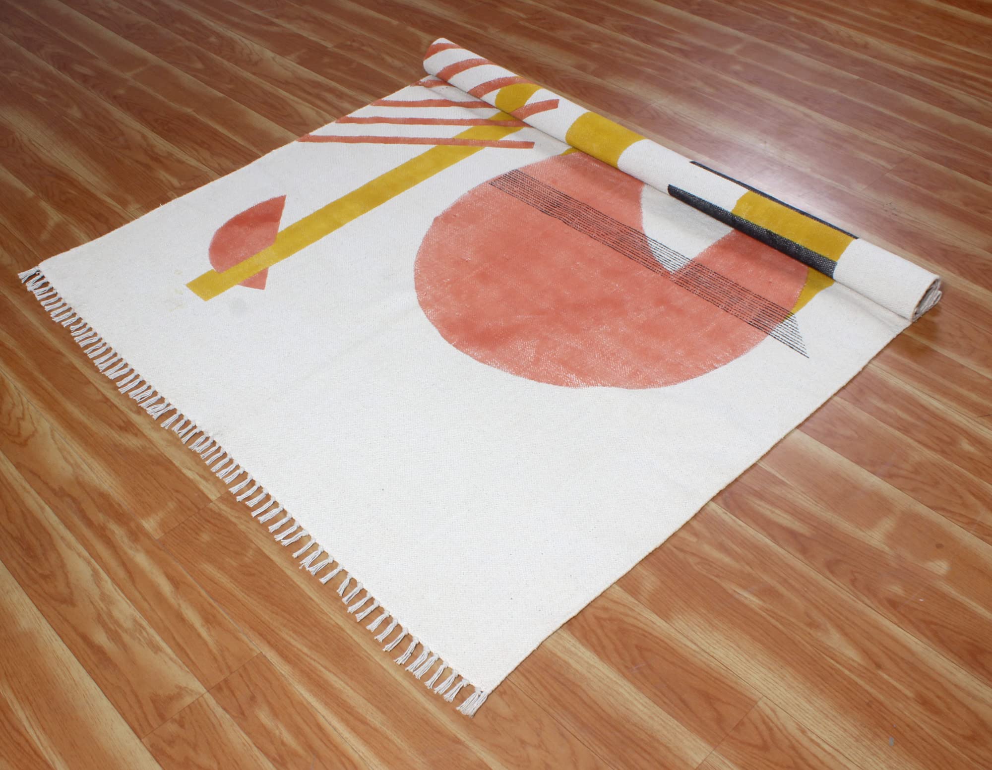 Tappeto da bagno fatto a mano, stile boho, tappeto da cucina bianco, facile da lavare, tappeto da bagno in cotone, tessuto bohemien per fattoria, nappe geometriche, camera da letto 90 x 90 cm