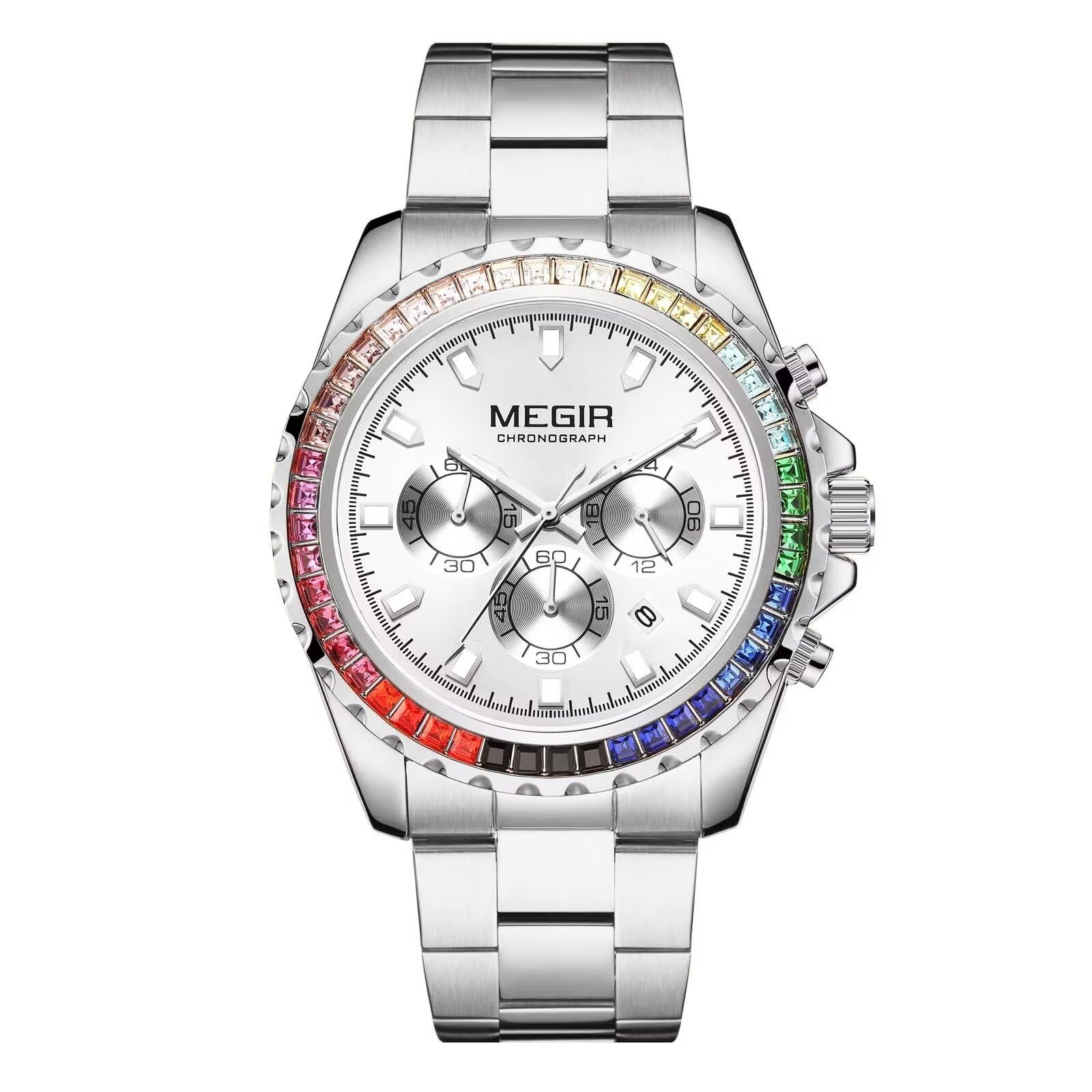 FORSINING Reloj analógico de cuarzo para hombre, esfera de diamante de color de lujo, cronógrafo, casual, reloj de pulsera de acero inoxidable, vestido de negocios, resistente al agua