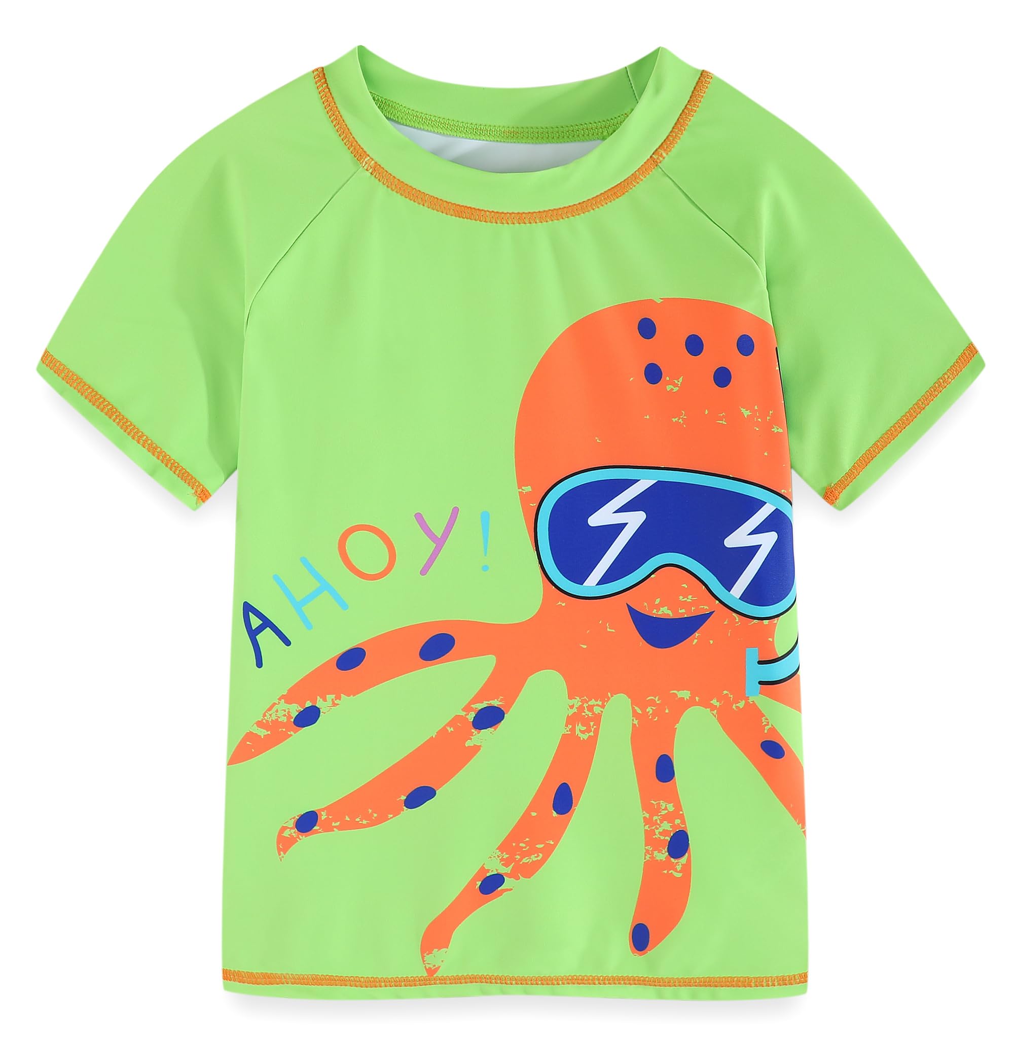 Toddlers Baby Boys' 3-Piece Swimsuit Trunk Rashguard Set and Sun Hat Swimwear Bathing Suit UPF 50+Green Octopus(2-3T)