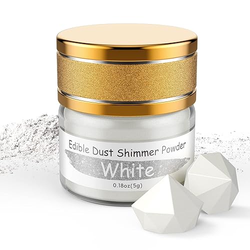 Jelife Polvo brillante comestible blanco 0.18oz de polvo para tartas de grado alimenticio brillante en polvo, polvo metálico comestible para