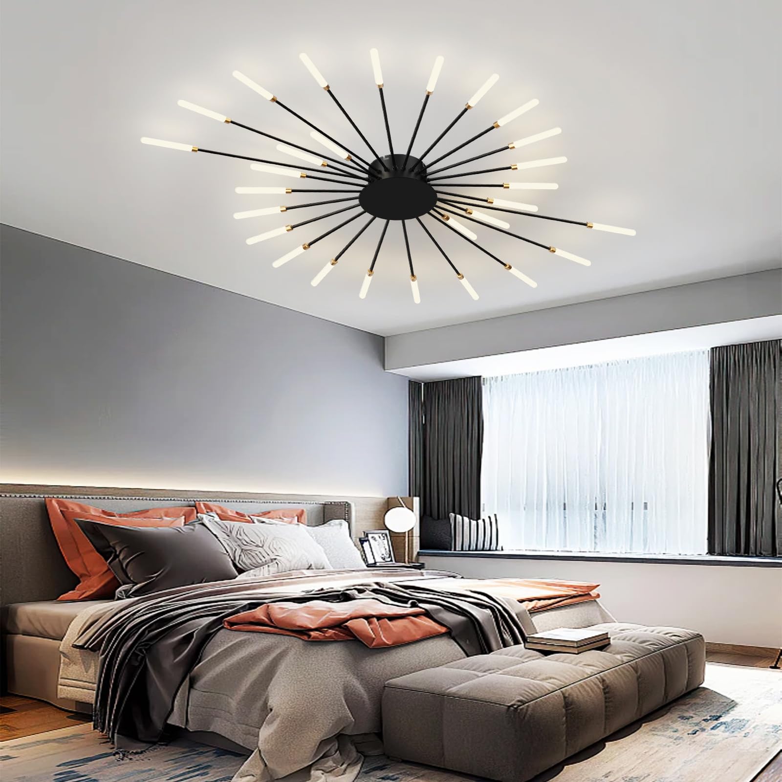 RRBEST Plafoniera LED Soffitto, Plafoniera Lampada Da Salotto Moderna, Acrilico Lampadario LED Soffitto per Soggiorno Camera Da Letto Cucina Ufficio, Luce Neutra (28 teste, nero)