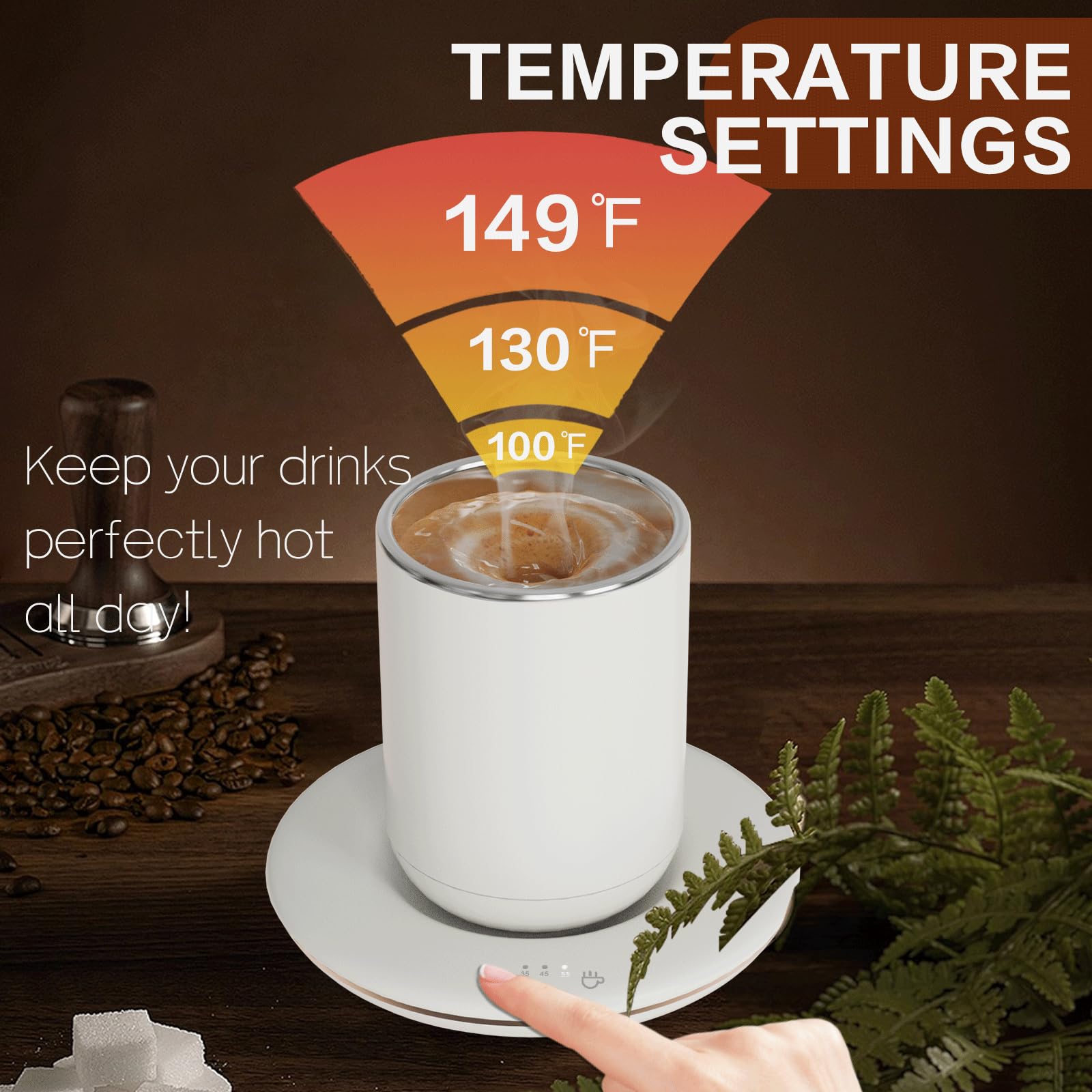 Amazon.com: 咖啡杯保溫器,附自動攪拌組,10 盎司(約283.5 毫升)可充電自暖咖啡杯適用於書桌自動關閉,100 華氏度- 140°F(約 37.8 攝氏度- 165.0 度)智慧型溫度控制飲料暖馬克杯,適合攪拌和加熱(白色) :
