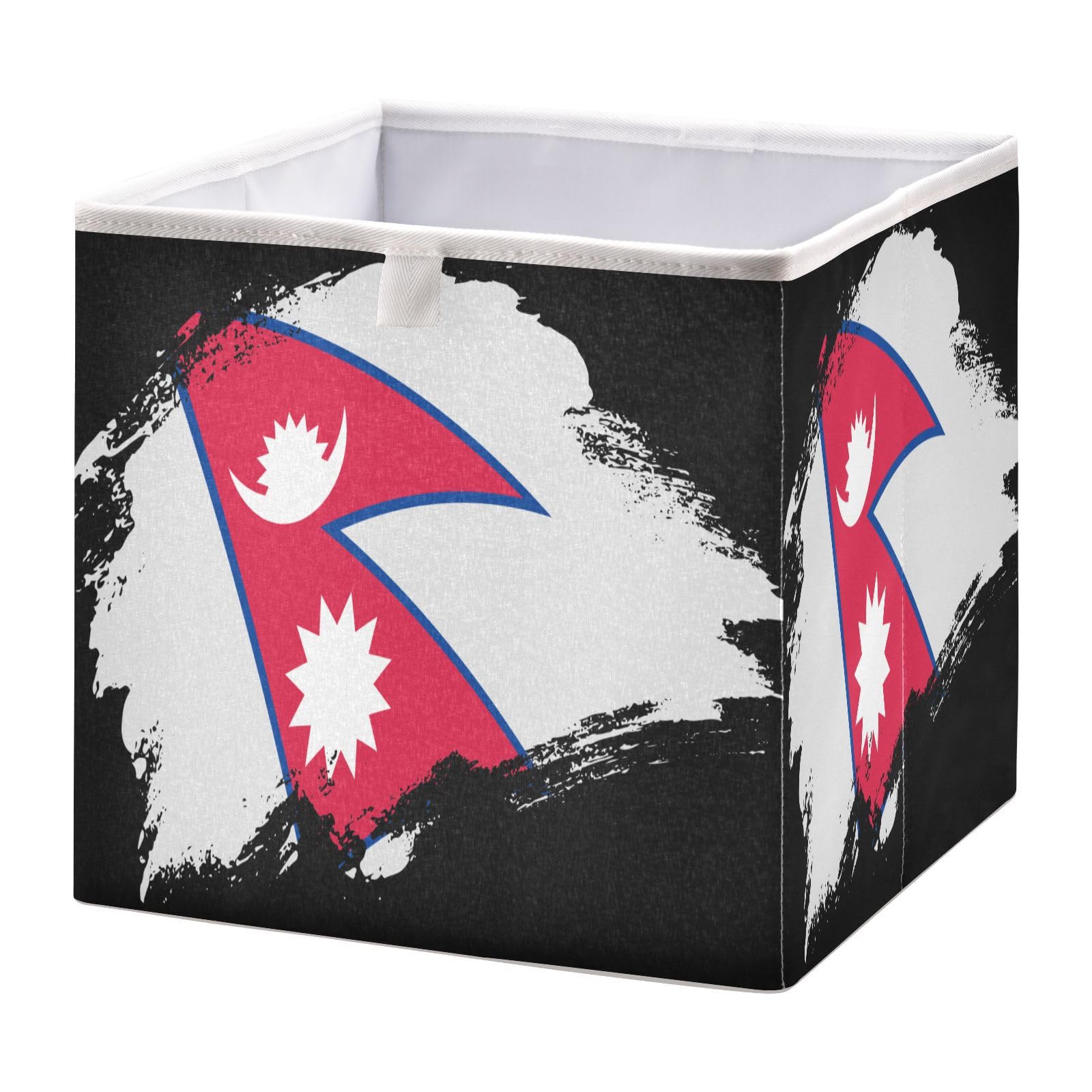 Nepal Flag Brush Stroke Foldable Storage Cubes Baskets with Handles, Fabric Storage Bins,…