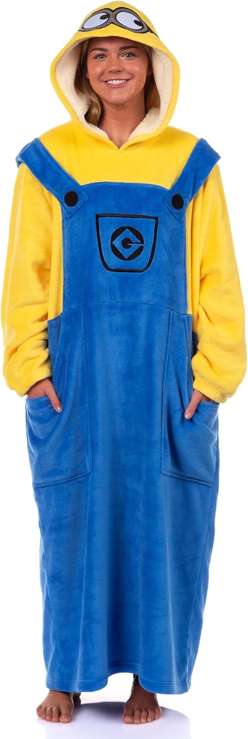 INTIMO Minions Costume Adult Fleece Oversized Blanket Hoodie Sleeper Pullover Pajama Loungewear