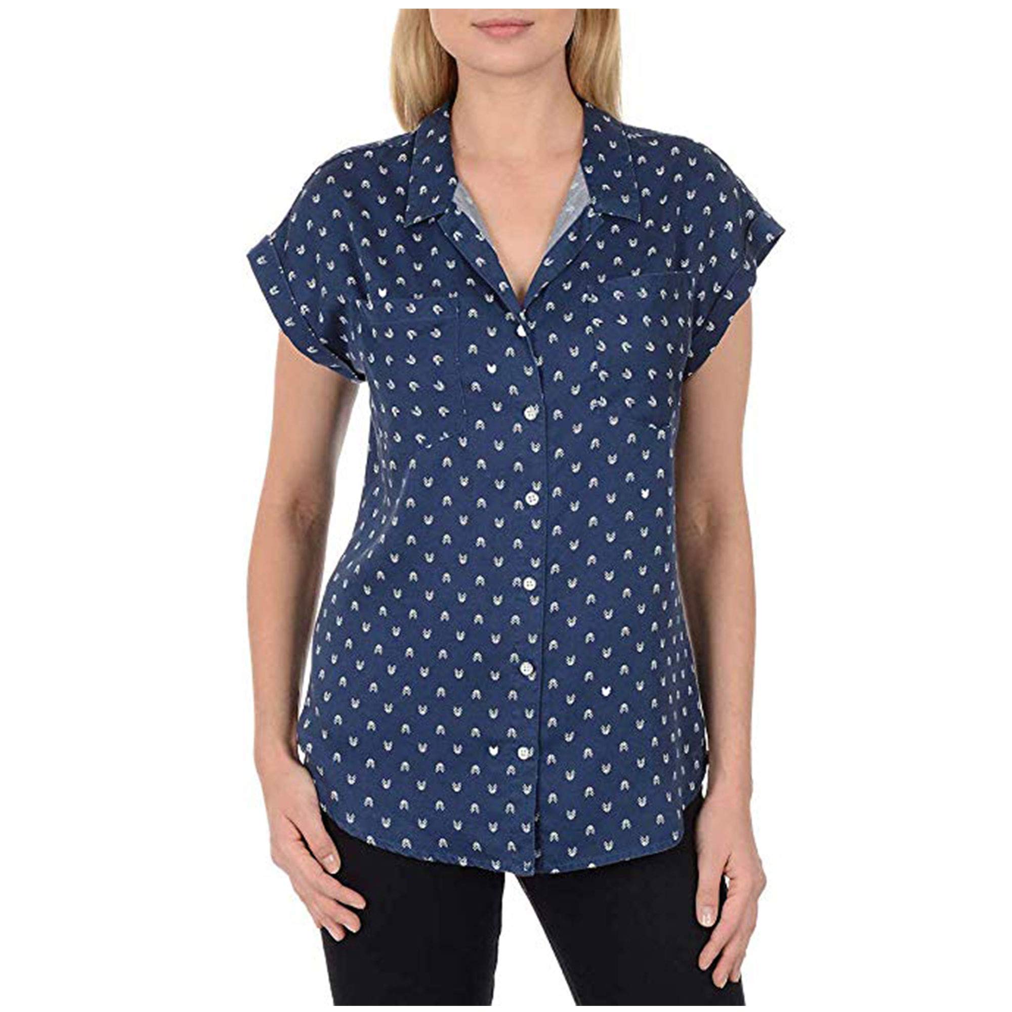 JachsJachs Women's Cap Sleeve Button Down Shirt - Short Sleeve Printed Blouse