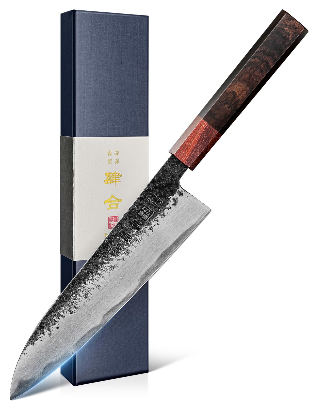 kanngou 8.27 Inch Japanese Chef Knife, 210MM Black Forged Japanese Knife with Red Sandalwood and Eboy Wood Handle, Gyuto Chefs Knives with Premium Gift Box (WA Series)