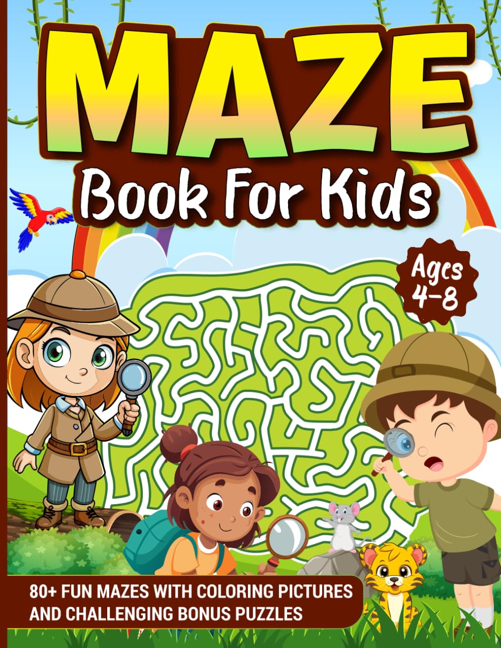 Maze Book For Kids Ages 4-8: 80+ Fun mazes with coloring pictures and challenging bonus puzzles (Maze Books for Kids)