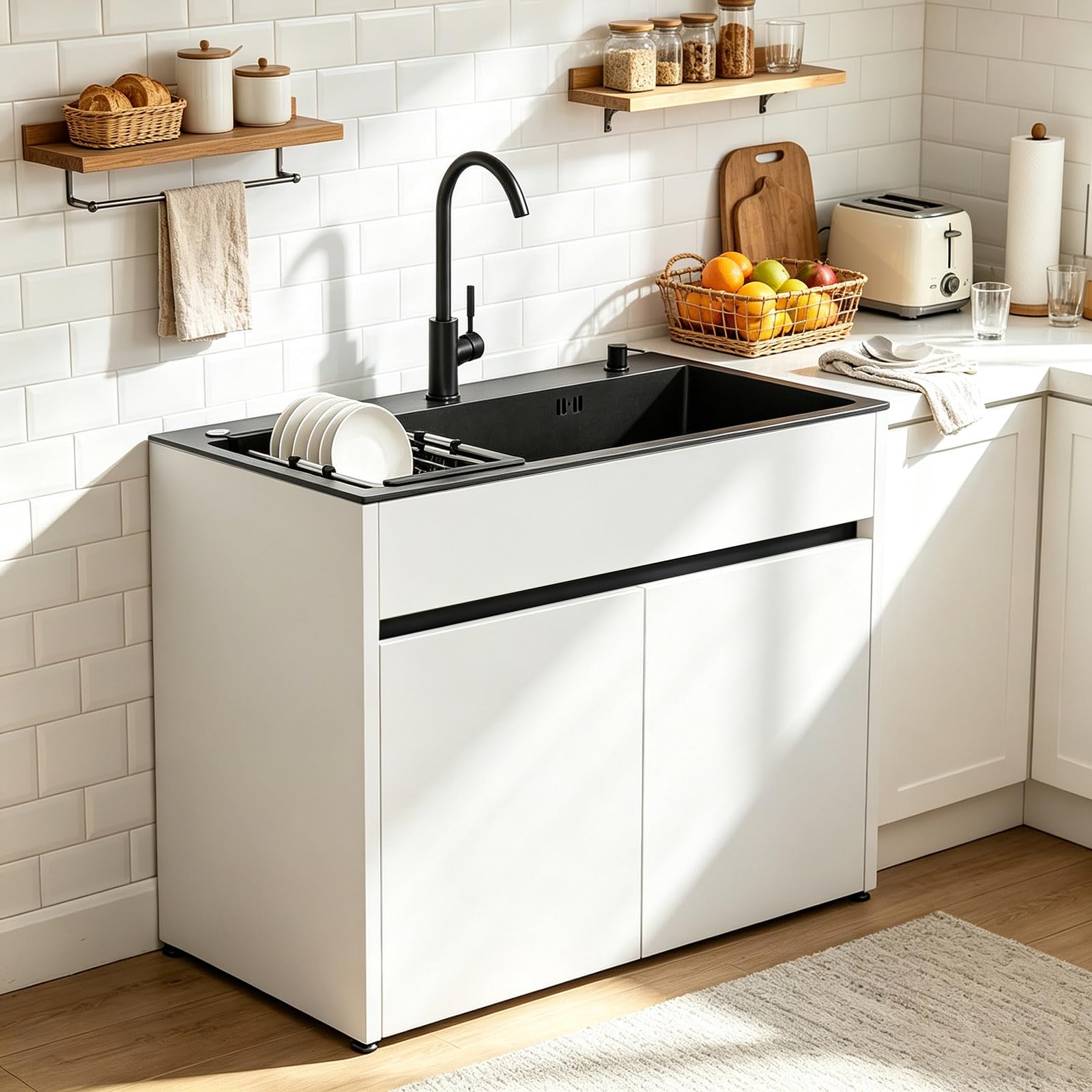 Lavello da Cucina in Inox con Armadietto Alluminio a Nido d'Ape, Sifone Incluso per Giardino, Terrazza e Ripostiglio