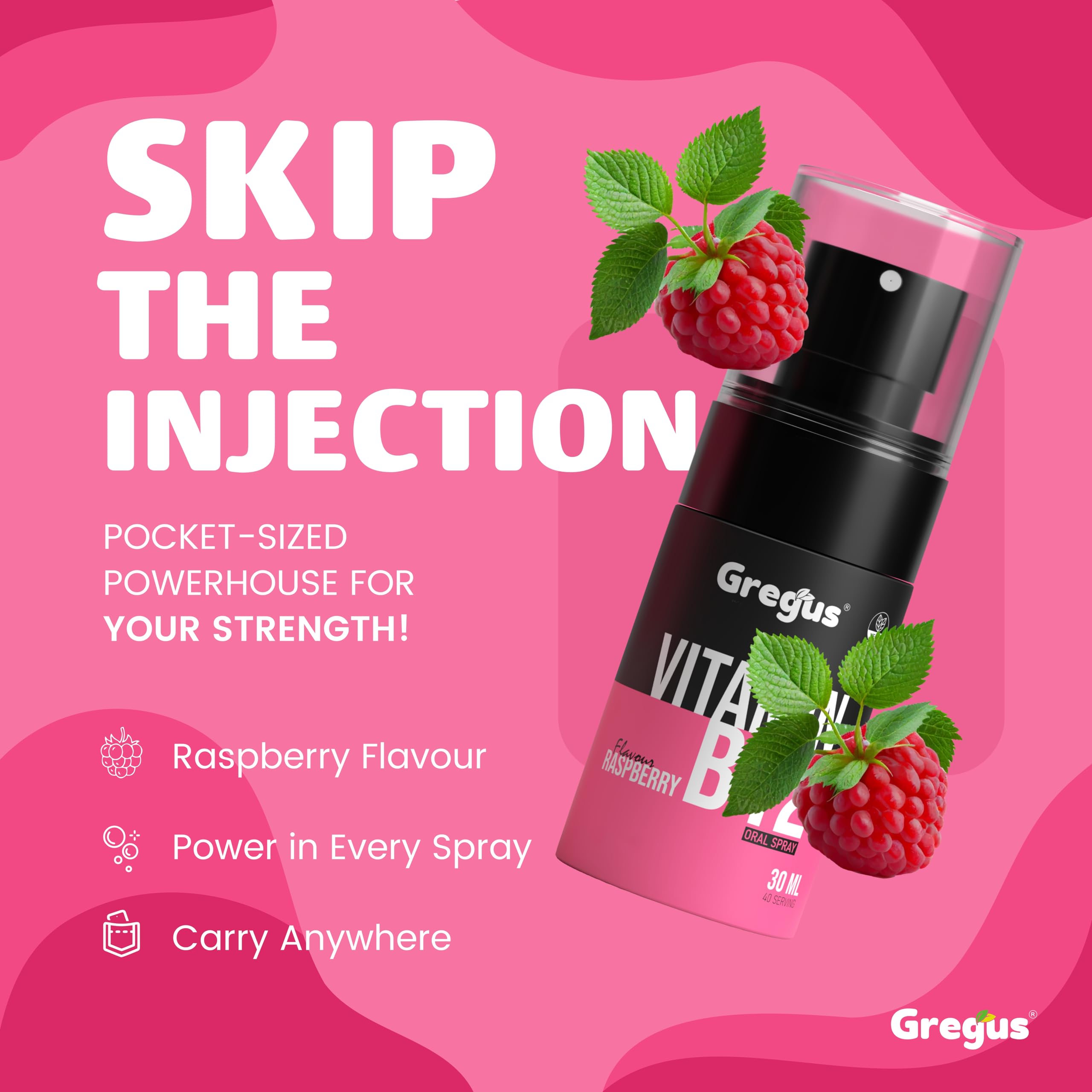 Gregus Vitamin B12 Oral Spray | Methylcobalamin B12 Spray | Fast Absorption  Oral Supplement | Supports Energy Metabolism, Nervous System & Cognitive  Function | Raspberry Flavour | Easy Daily Use : Amazon.in: Health &  Personal Care
