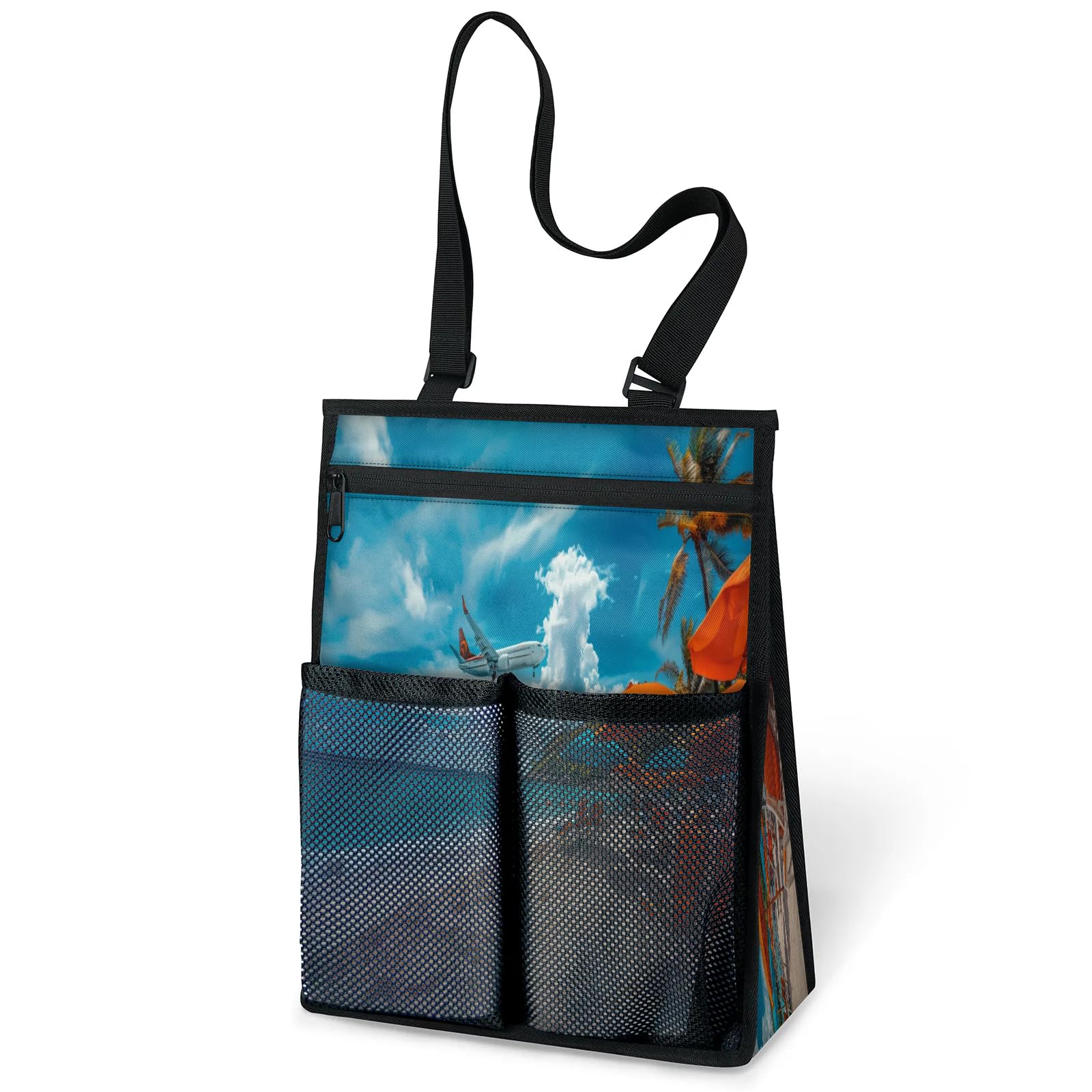 Ourtheme Airplane Tropical Beach Portable Shower Bag for Travel Gym Camp Beach Tote Shower Caddy Bags Hanging Toiletry