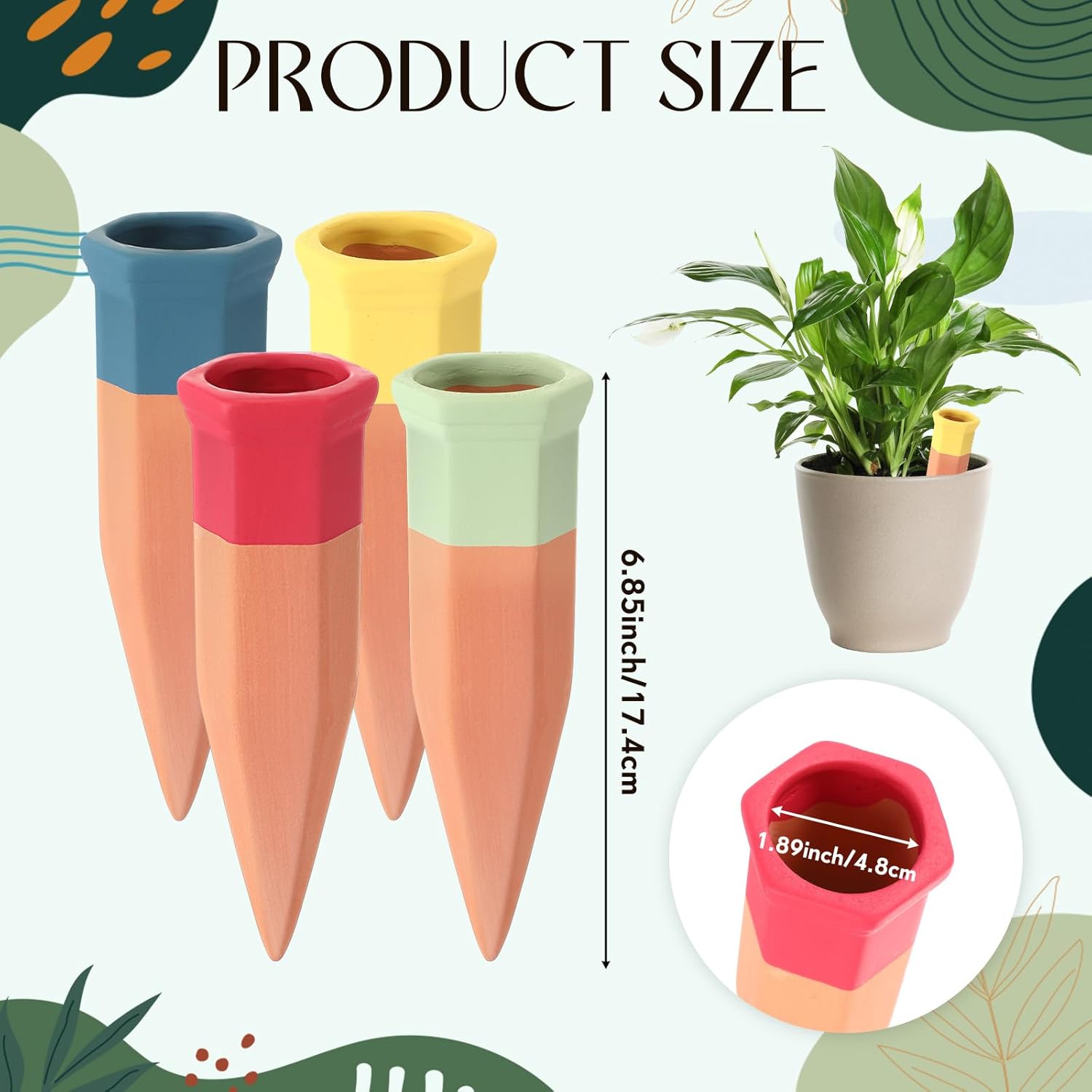 Baderke 16 Pcs Terracotta Watering Spikes Colorful Automatic Self Watering Stakes Slow Release Vacation Plant Waterer Devices for Indoor Outdoor Plants