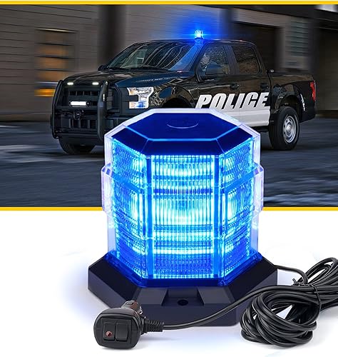LUMENIX Luz de baliza azul 72 LED de advertencia de emergencia intermitente luces estroboscópicas magnéticasmontaje de tornillo para POV policía