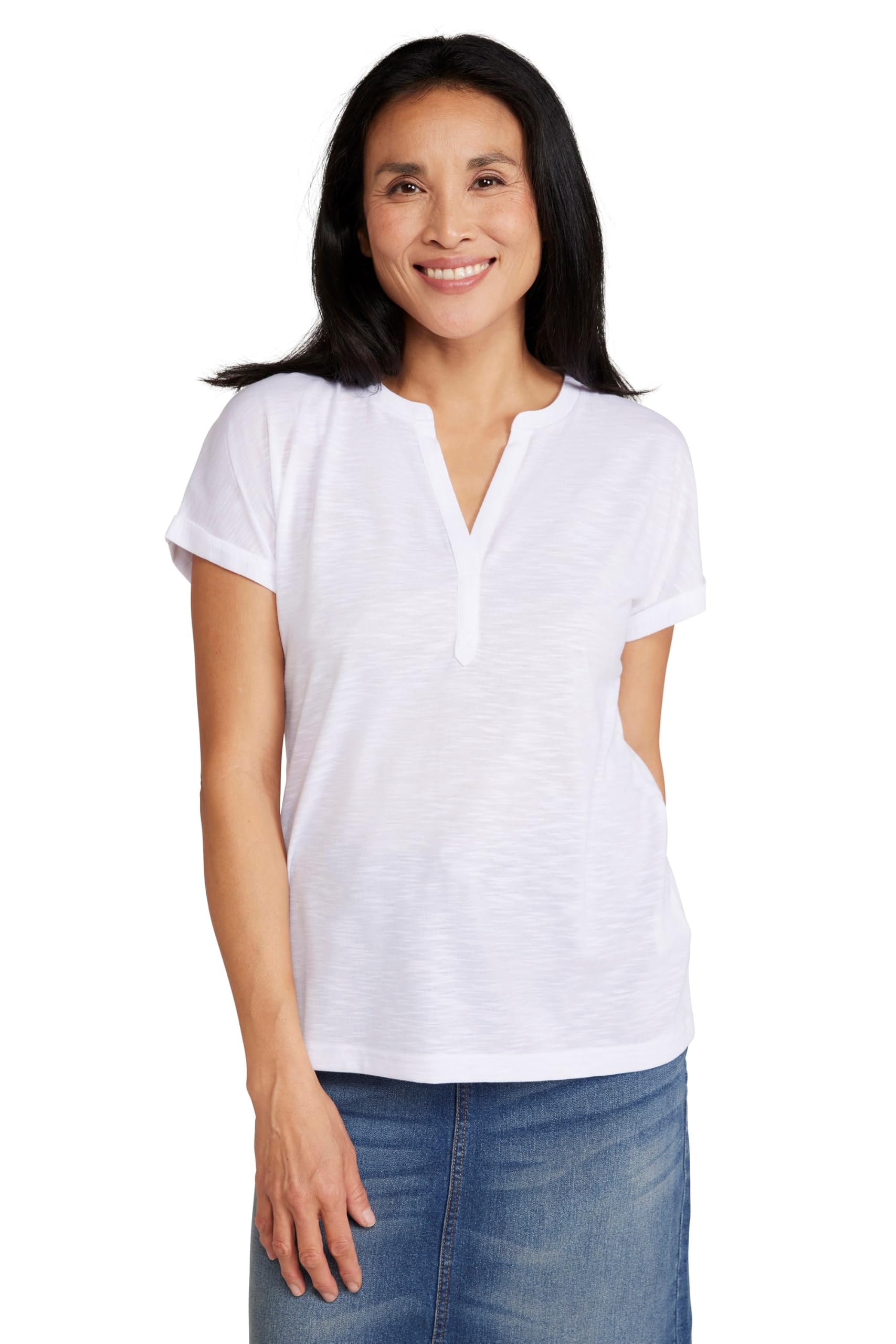Mountain Warehouse Women's 'Skye' Lightweight Breathable Short Sleeve Casual V-Neck Slub T-Shirt in White | Size: 12