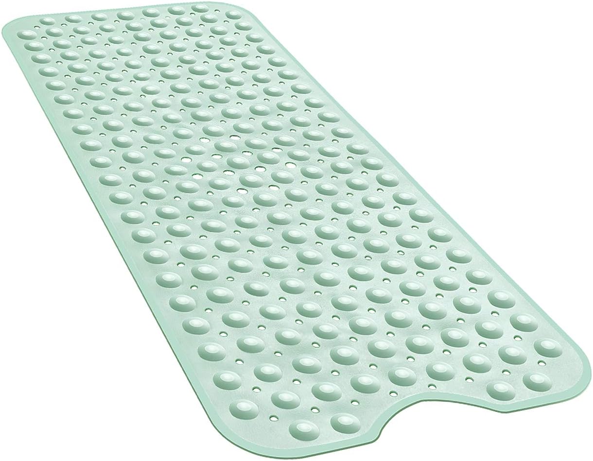 YINENN Bath and Shower Safety Mats 40x16 inch, Non Slip with Suction Cups for Bathroom Stall and Tub Floor, Extra Large and Machine Washable, Drain Holes Keep Bathtub Clean, Light Green