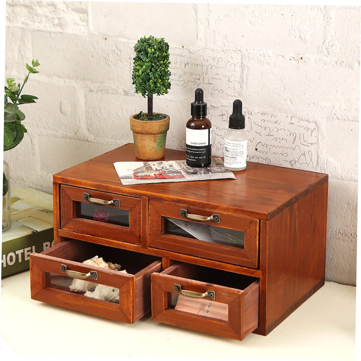Lurrose Organisateur Bois Vintage Pour Bijoux Et Accessoires Rangement Élégant Double Couche Pour Bureau Et Maison