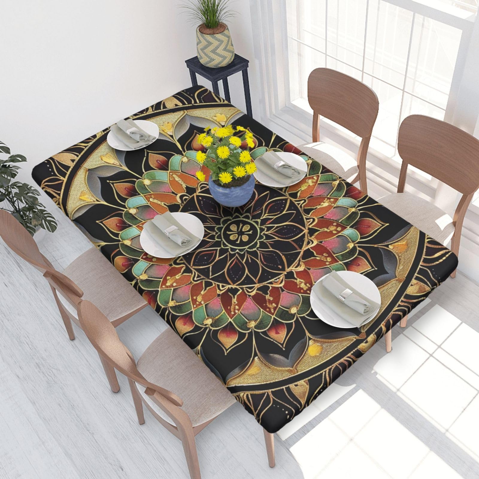 WPKJU Mandala Printed Tablecloths 4ft Rectangular Table Covers Washable Polyester Decorative Table Cloth for Dining Table Picnic Wedding