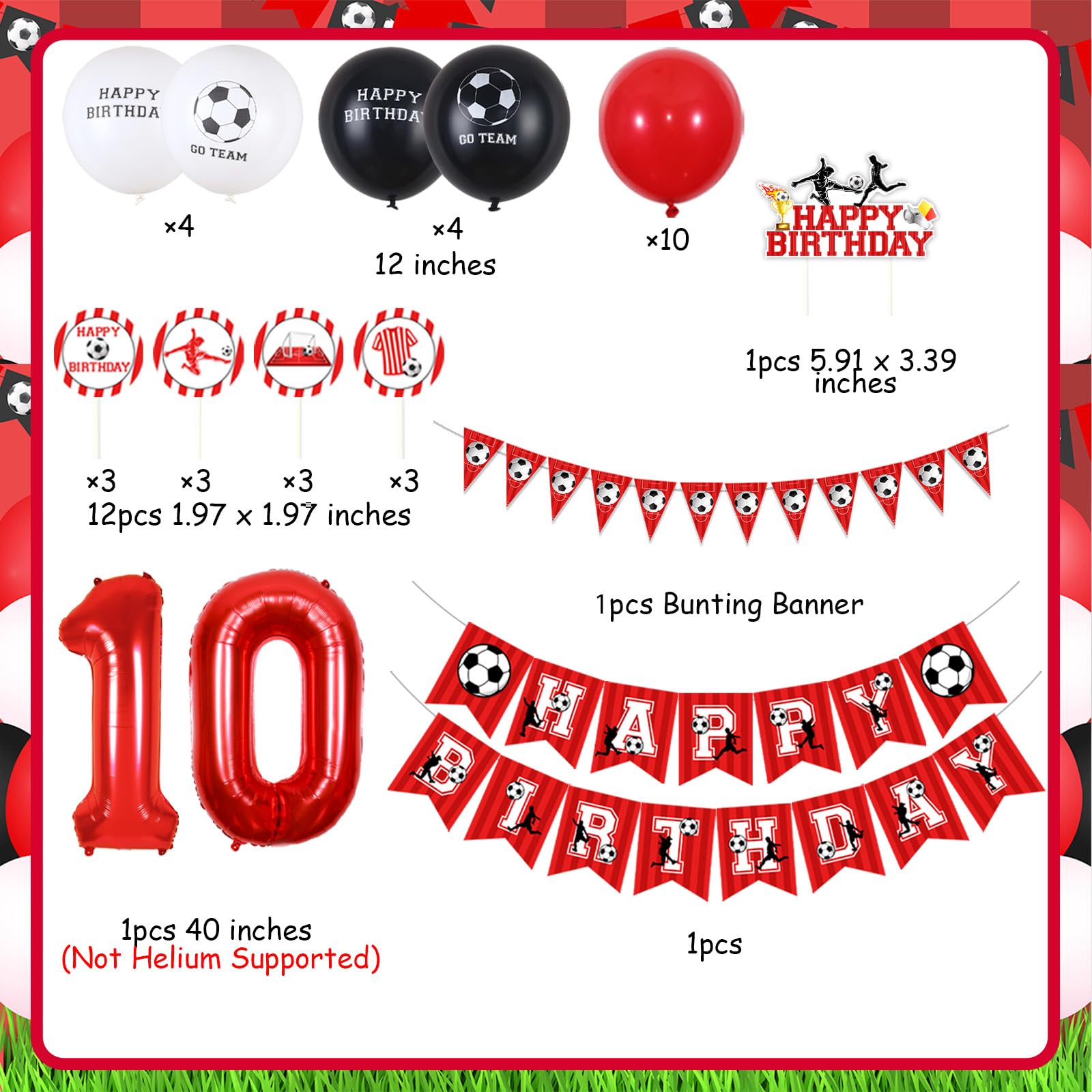 22 Pezzi Decorazioni Per Festa Di Compleanno A Tema Calcio, Con 2 Striscioni, 10 Spirali Appese E 10 Cartoncini, Palloni Classici Bianco/Nero