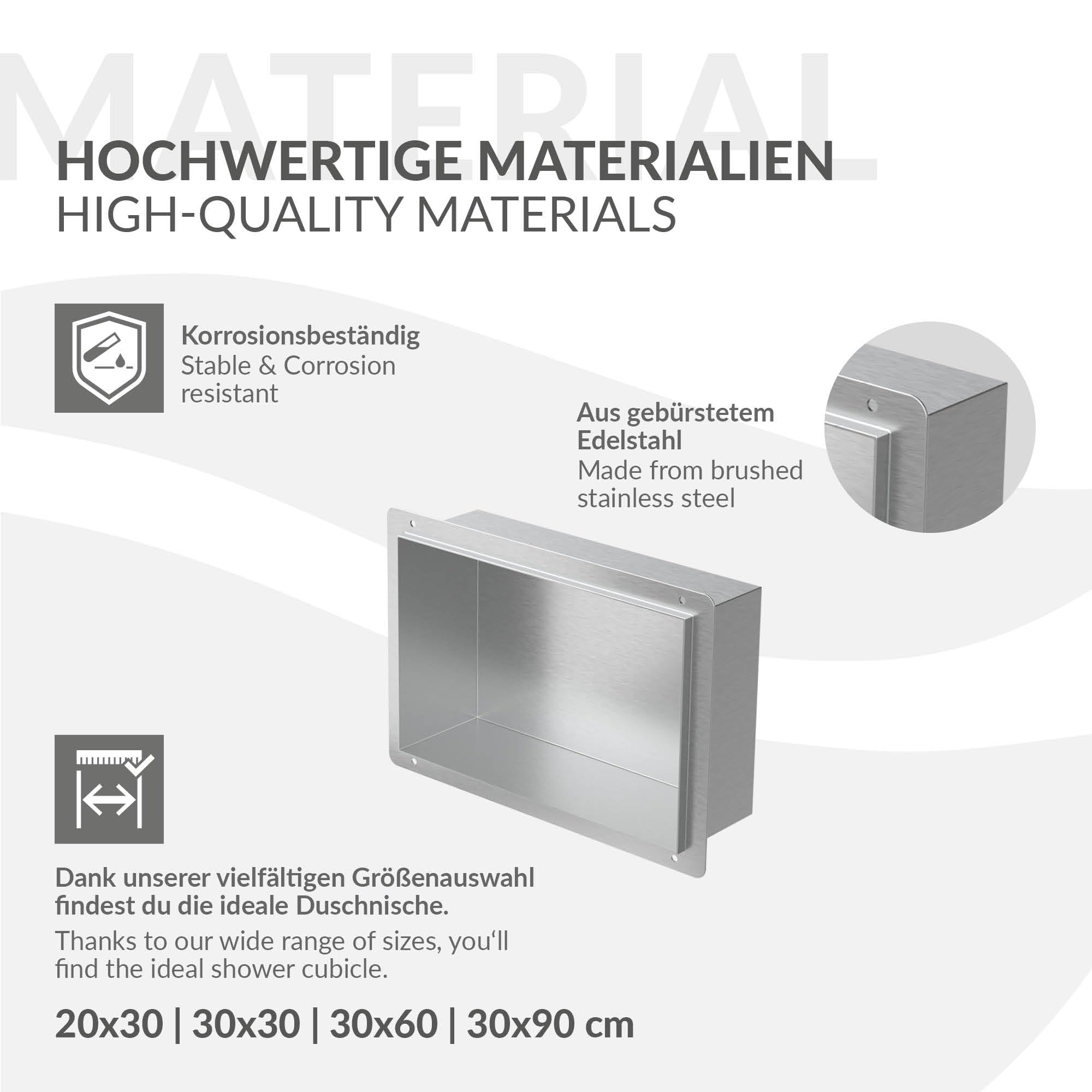 LuxeBath Nicho de Ducha de Acero Inoxidable 20x30x10cm cm Plata Marco de Pared sin Borde Empotrado Estante Integrado Instalación Flexible para Almacenamiento Organizador de Utensilios para Baño