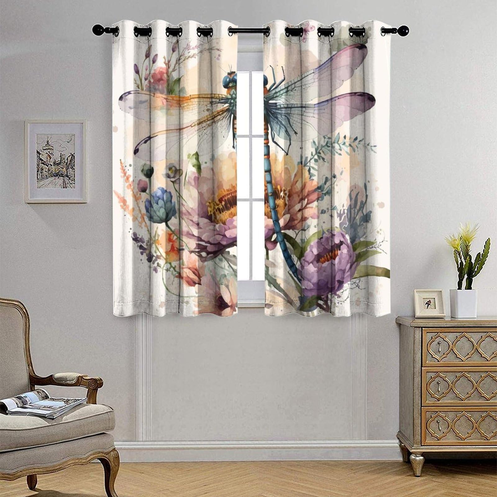 WQBQKKX Rideaux décoratifs à Fleurs pour Salon Élégant Rideaux Thermiques à Oeillets pour Chambre, Motif Plante Salon Moderne Lot De 2 Décoration-H240 x L140 cm (2 Panneaux