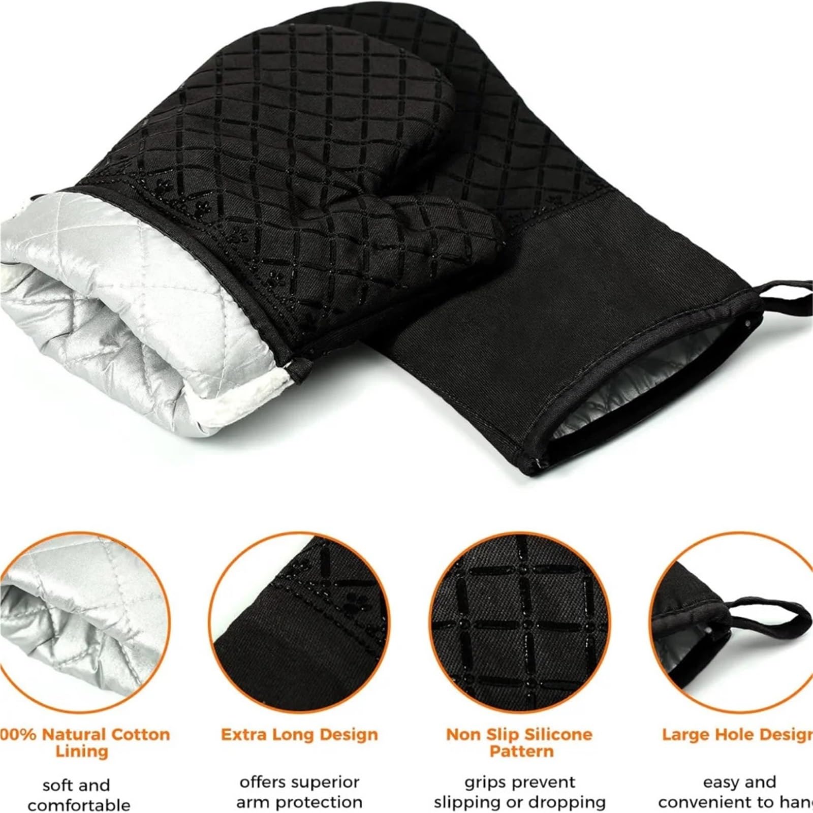Ensemble de 4 Gants Four et Coussinets poêle, d'isolation Thermique Cuisine 500 °F, antidérapants à Rayures en Silicone, résistant la Chaleur pour Cuisine