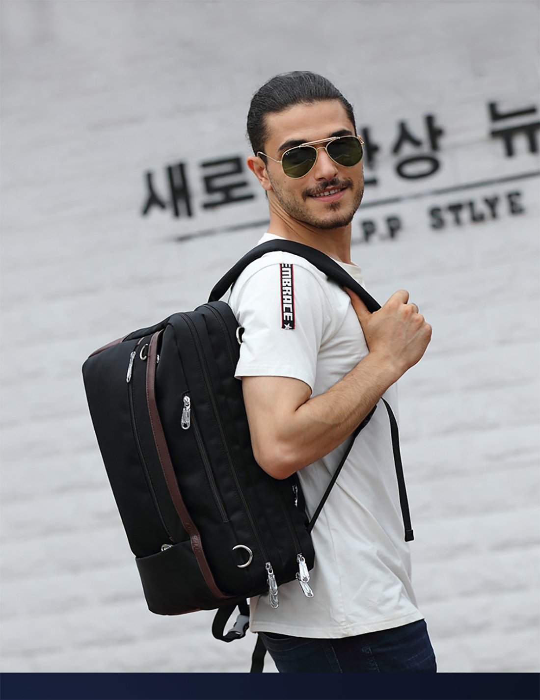 FANDARE Moda 3 In 1 Borsa a Tracolla e Zaino 15.6 Pollici per Computer Portatile - Messenger Affari, Viaggio, Scuola, Università - Impermeabile per Uomo e Donna - Poliestere Nero