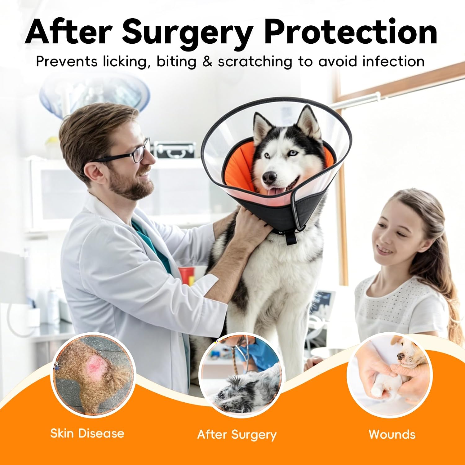 Adjustable Soft Dog Recovery Cone Collar, Upgraded Wide View Elizabethan Neck Cone with Cervical Protection, Anti-Lick Wound Healing Collar with Reflective Strip for Medium Large Dogs (L)