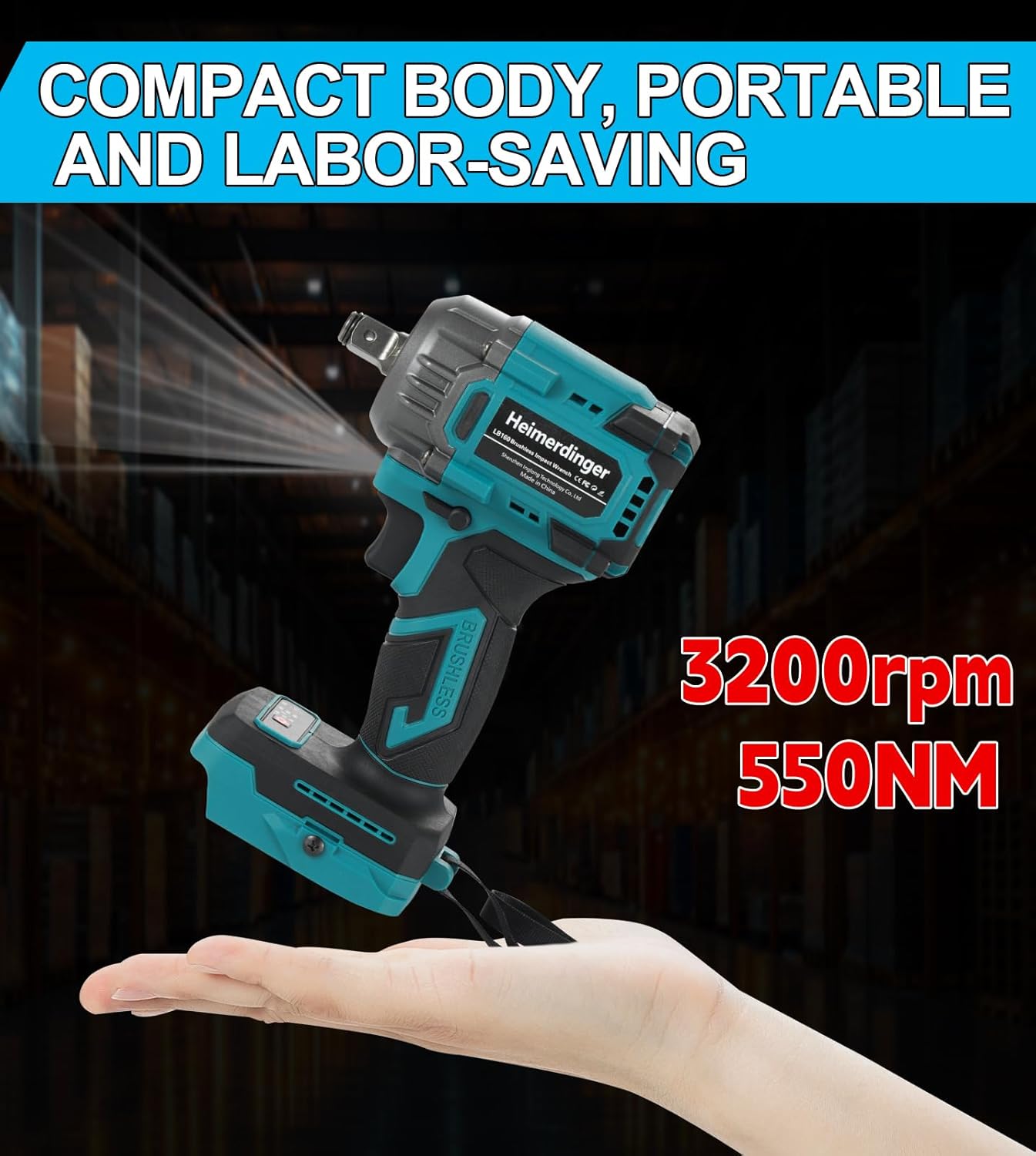 Heimerdinger 1/2 Inch Cordless Impact Wrench with 4.0Ah Battery-550N.m Brushless High Torque Electric Power Impact Gun,3200RPM Driver Wrench for Car Tires Truck