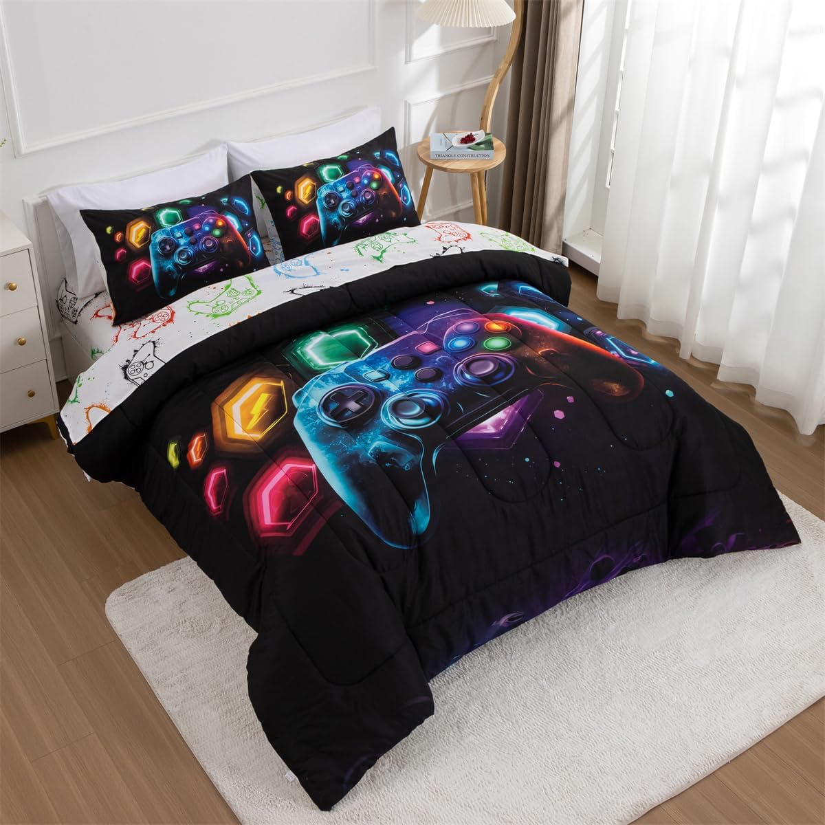 NTBED Game Console Comforter Set for Boys Girls Kids Space Universe Gaming Lightweight Microfiber Gamer Bedding Sets (Multi, Queen 5Pcs) - Image 2