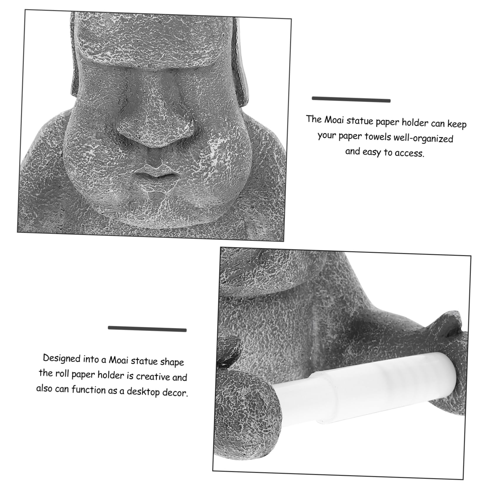 Porte-Rouleau Design Statue Moai Créatif Essuie-Tout en Résine Structure Stable et Résistante, pour Salle de Bain ou Toilettes