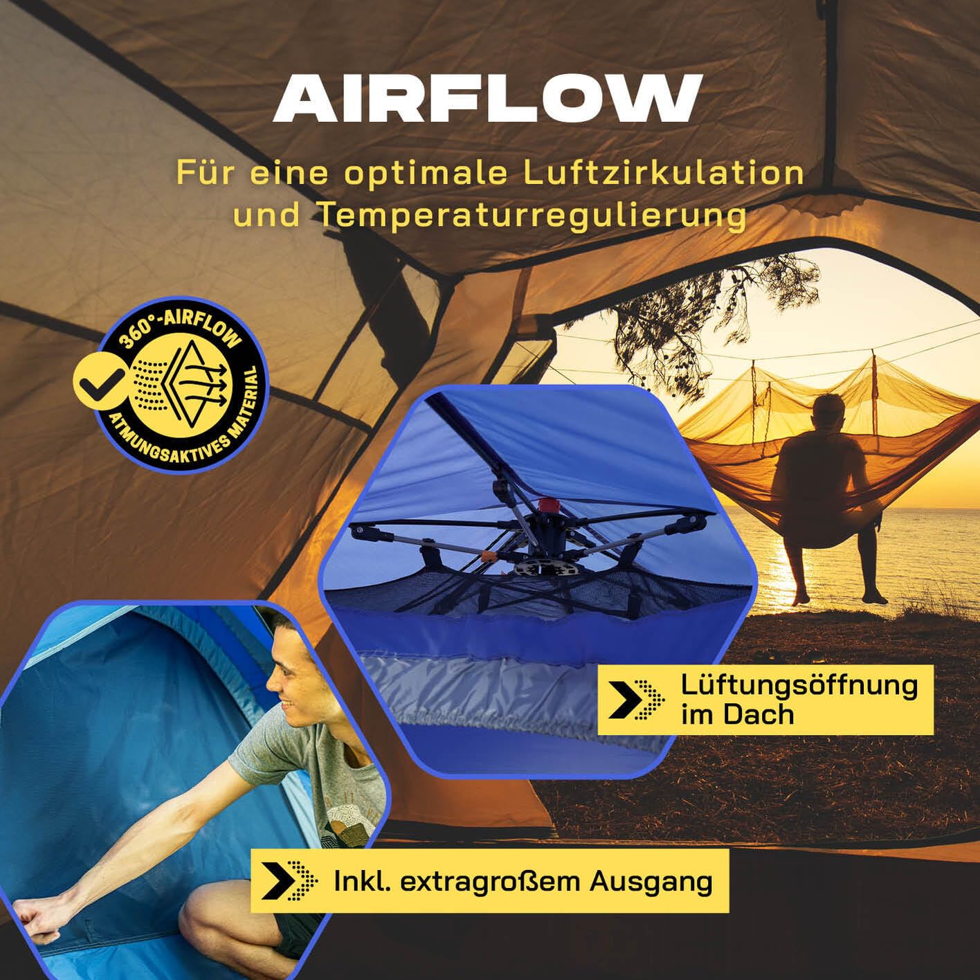 Lumaland Camping Zelt | Leichtes Pop Up Wurfzelt | 2-3 Personen Kuppelzelt | Trekking & Festival Igluzelt | Sekundenzelt Wasserdicht 210x190x110cm | Ideal auch als Strand Wind- & Sonnenschutz