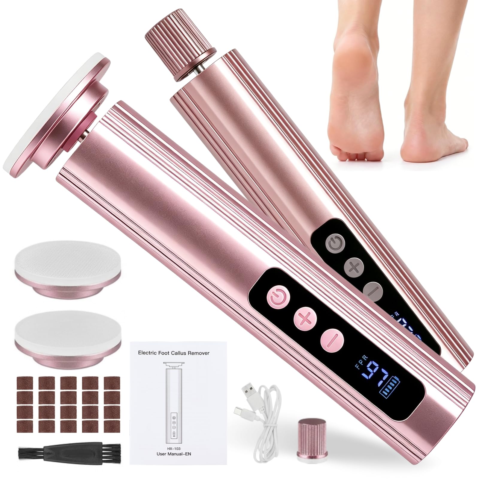 2 in 1 Lima Piedi Elettrica senza Fili 2600 mAh, Togli Calli Piedi 9 Velocità Regolabili 2 Testine in ​​Nano-vetro, Pedicure Elettrico Professionale Leviga Talloni, Rosa