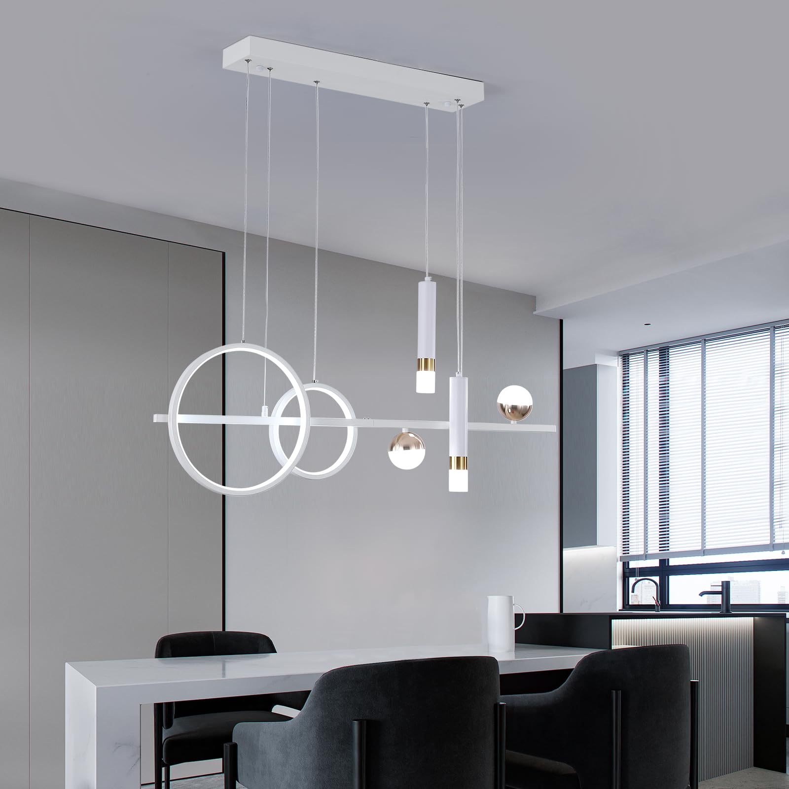 Eoodis LED Pendelleuchte 100cm Dimmbar Linearer Hängeleuchte mit Fernbedienung Esstisch-Pendelleuchte für Küche, Esszimmer, Wohnzimmer (Weiß)