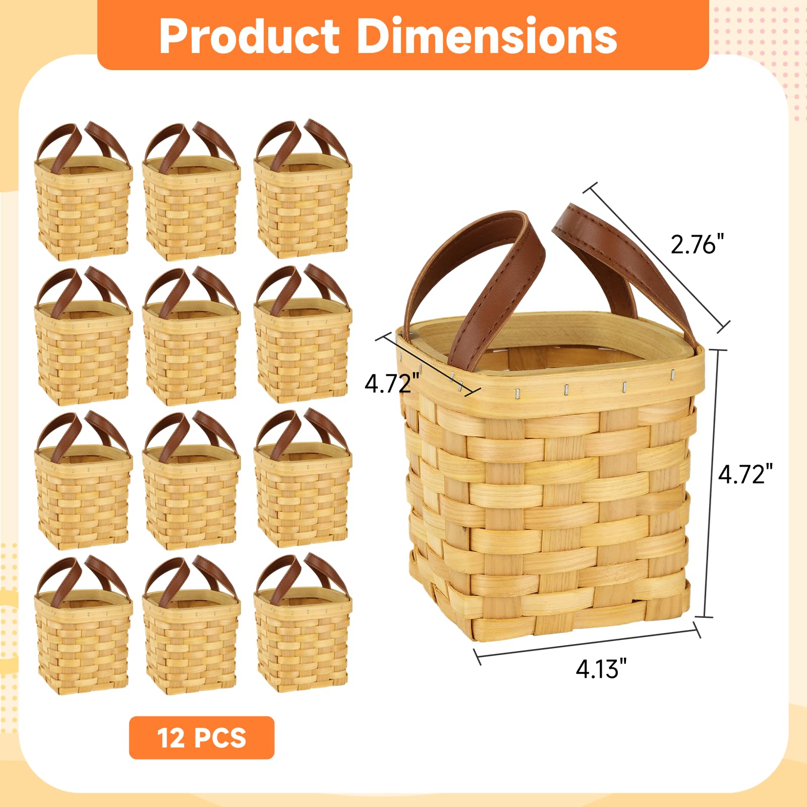 12 cestas tejidas de madera con asas, cestas de almacenamiento de mimbre de madera vacías, cestas de picnic vacías tejidas decorativas, cestas de flores tejidas como recuerdo, regalos, arte floral