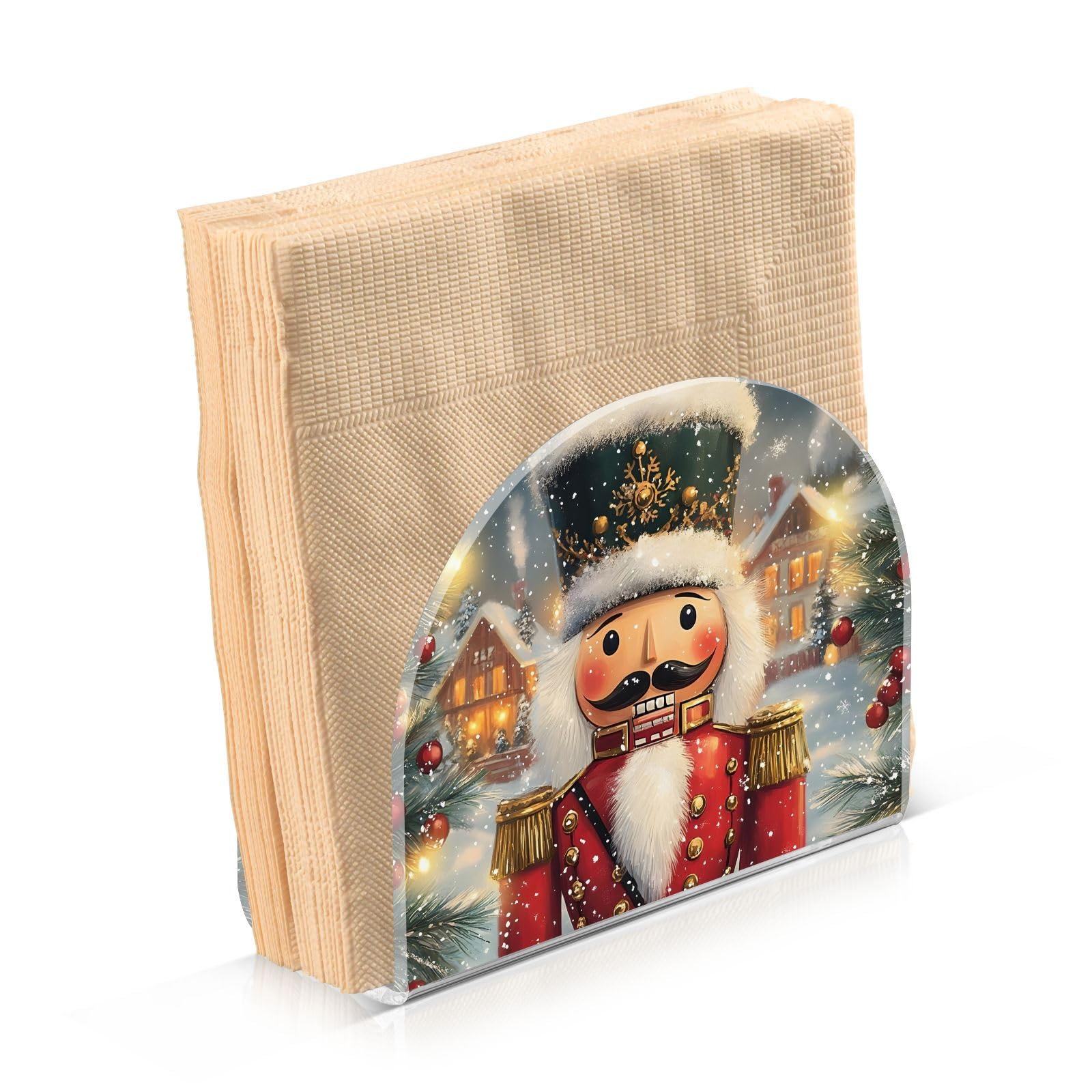 Christmas Nutcracker Napkin Holder for Table Serviette Holder Paper Napkin Dispenser Standing Kitchen Bathroom Decorative Acrylic