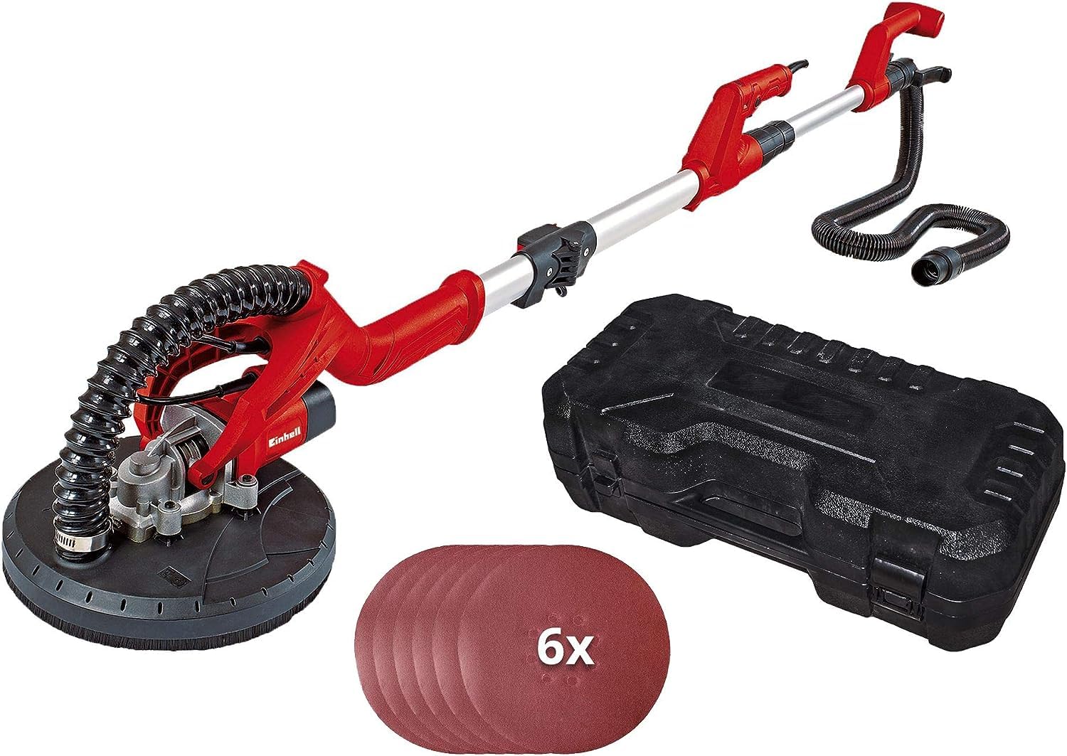 Einhell Pulidora de obra seca TC-DW 225 (600 W, máx. 1500 min.-1 velocidad en vacío, 225 mm de diámetro de disco de lijado, mango telescópico, disco de lijado con velcro, incluye 6 discos de lijado)