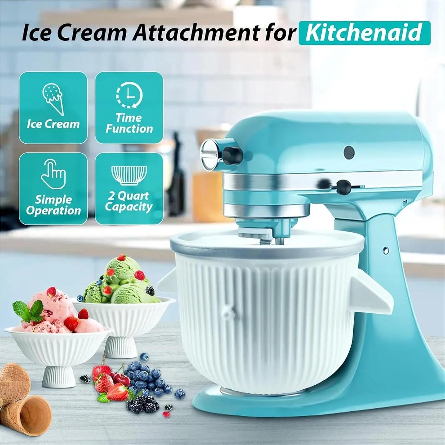 Compatible for KitchenAid Stand Mixer Attachment, Frozen Dessert Maker Bowl for 4.5 Quart and Bigger Machines