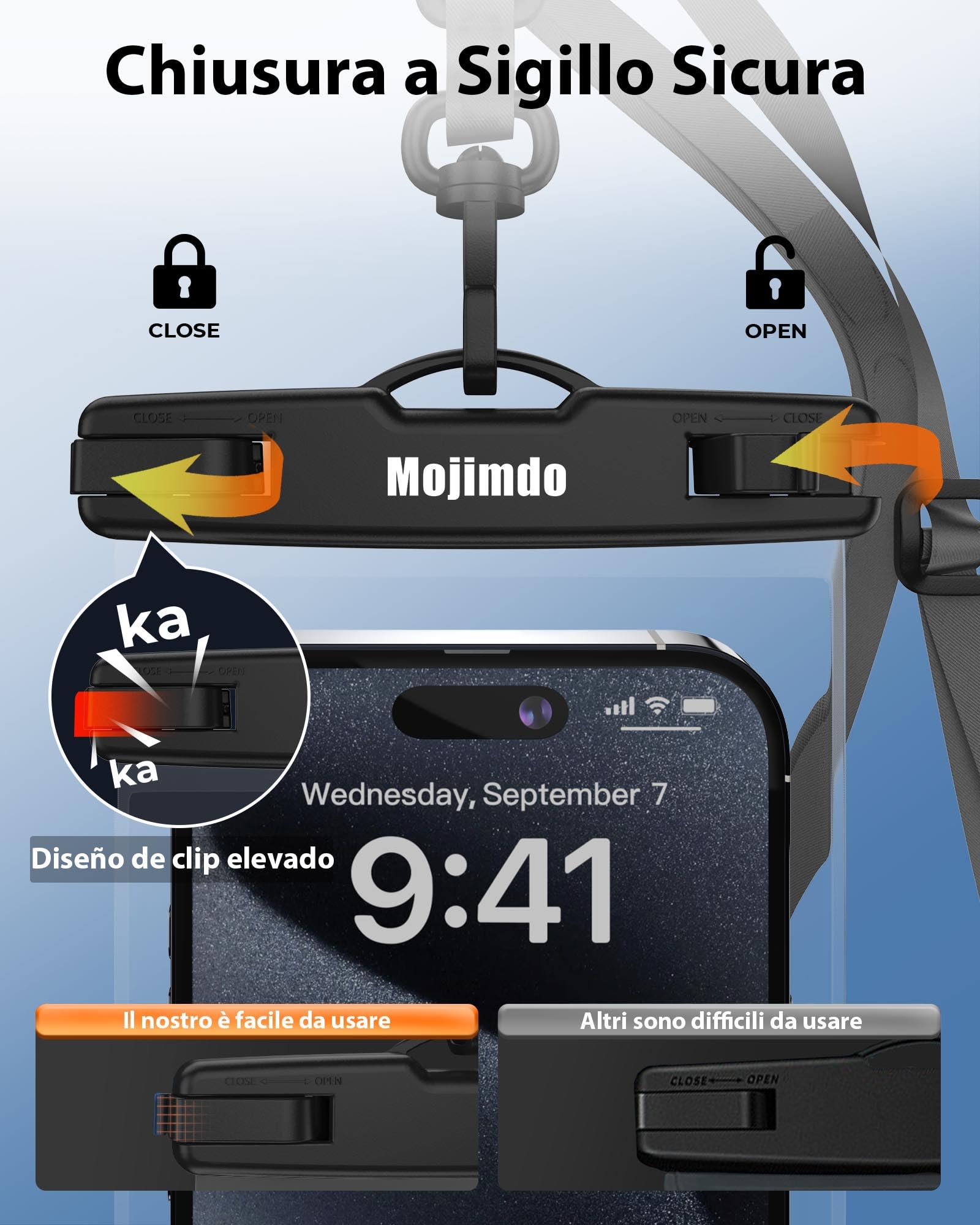 Mojimdo Eccellente 8,00'' Plus Custodia Impermeabile Smartphone, Borsa Impermeabile IPX8/30M Tocco Sensibile Cover Subacquea, Porta Cellulare Impermeabile Compatibilità per iPhone/Samsung/Xiaomi etc