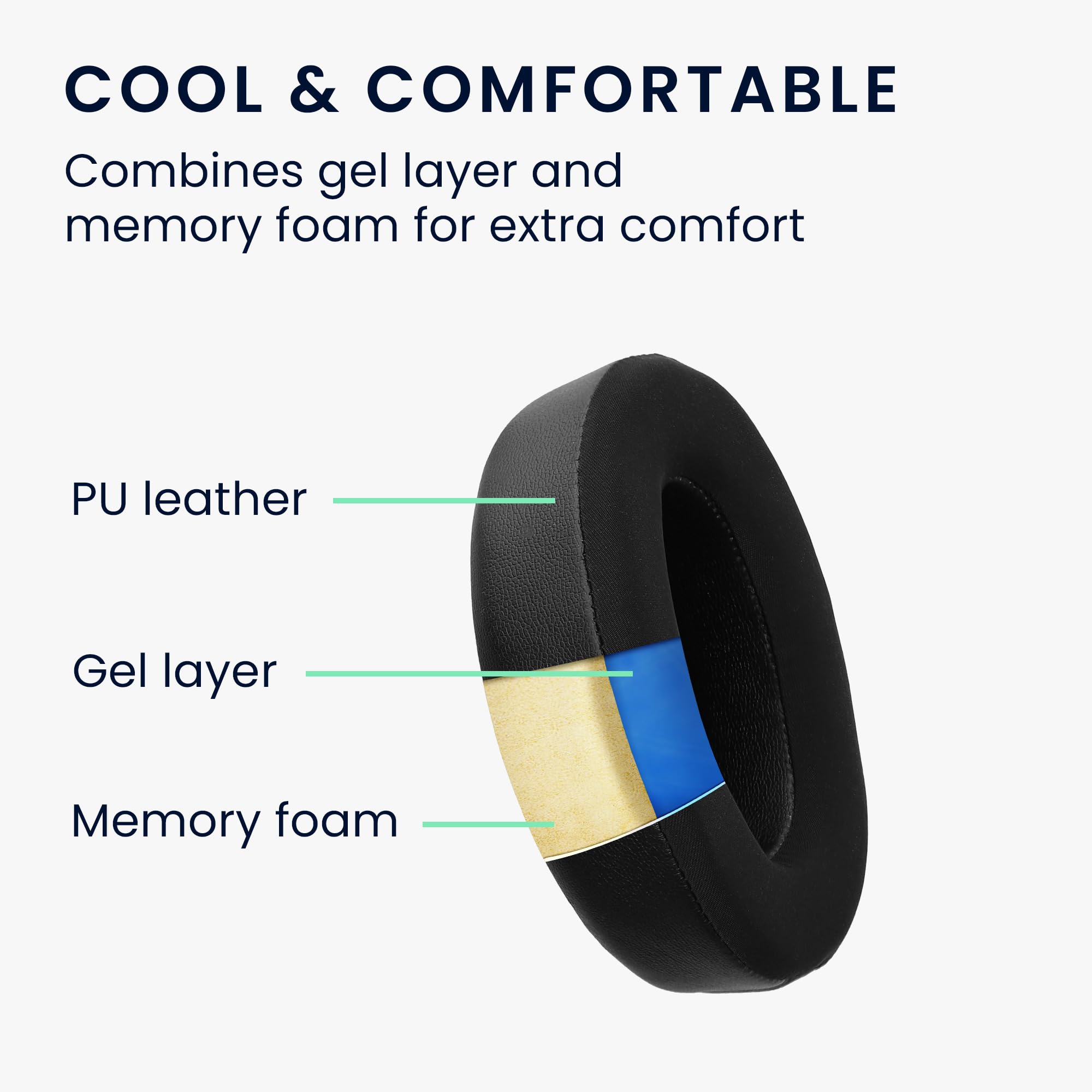 kwmobile Replacement Ear Pads Compatible with Anker Soundcore Life Q45 (Set of 2) - Cooling Gel Earpads - Black - Image 2