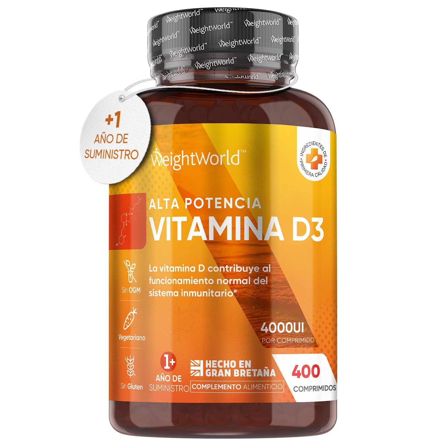 Vitamina D3 4000 UI con 400 Comprimidos de Alta Dosis | Para Huesos, Articulaciones y Sistema Inmune | +1 año de Suministro de Colecalciferol Natural, Complemento Alimenticio Vegetariano y Sin Gluten