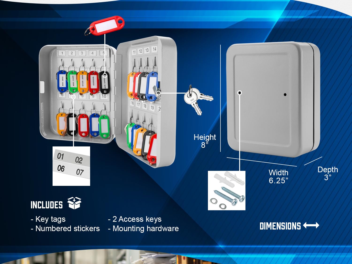 BARSKA CB12482 Key Lock 20 Position Key Cabinet Lock Box Grey 2