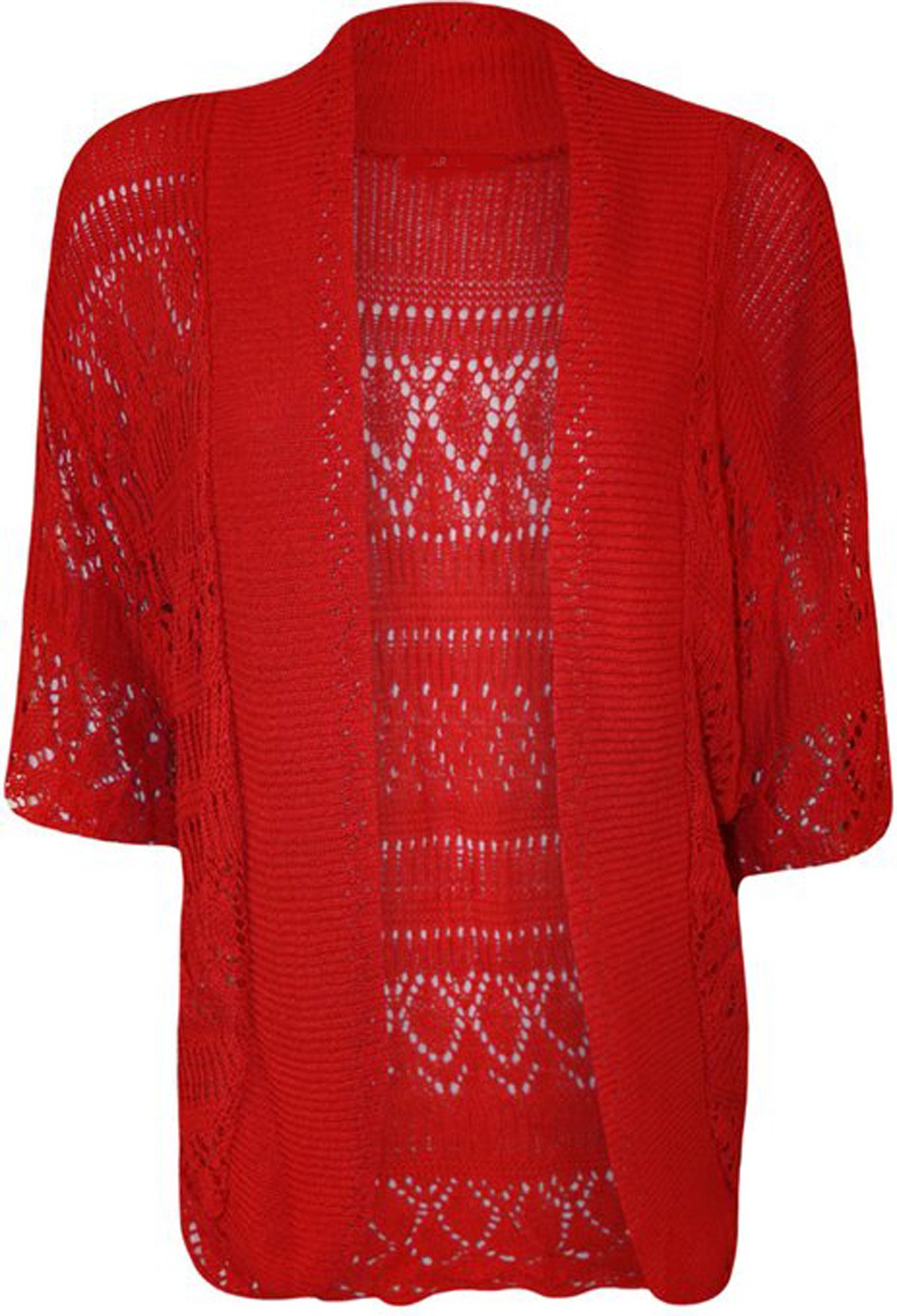 FashionMark Women's Plus Size Crochet Knitted Cardigan Shrug - red - 24-26