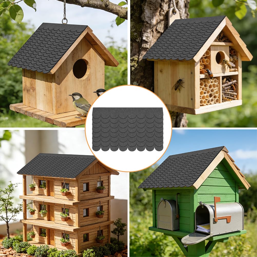 AUAUY 53 Piezas Tejas Bituminosas Autoadhesivas, Tejas De Fieltro Impermeables, Para Casas De Pájaros, Perros, Casetas de Jardín, Techos De Buzones, Hotel De Insectos(Gris,30×5 CM/30×11 CM)