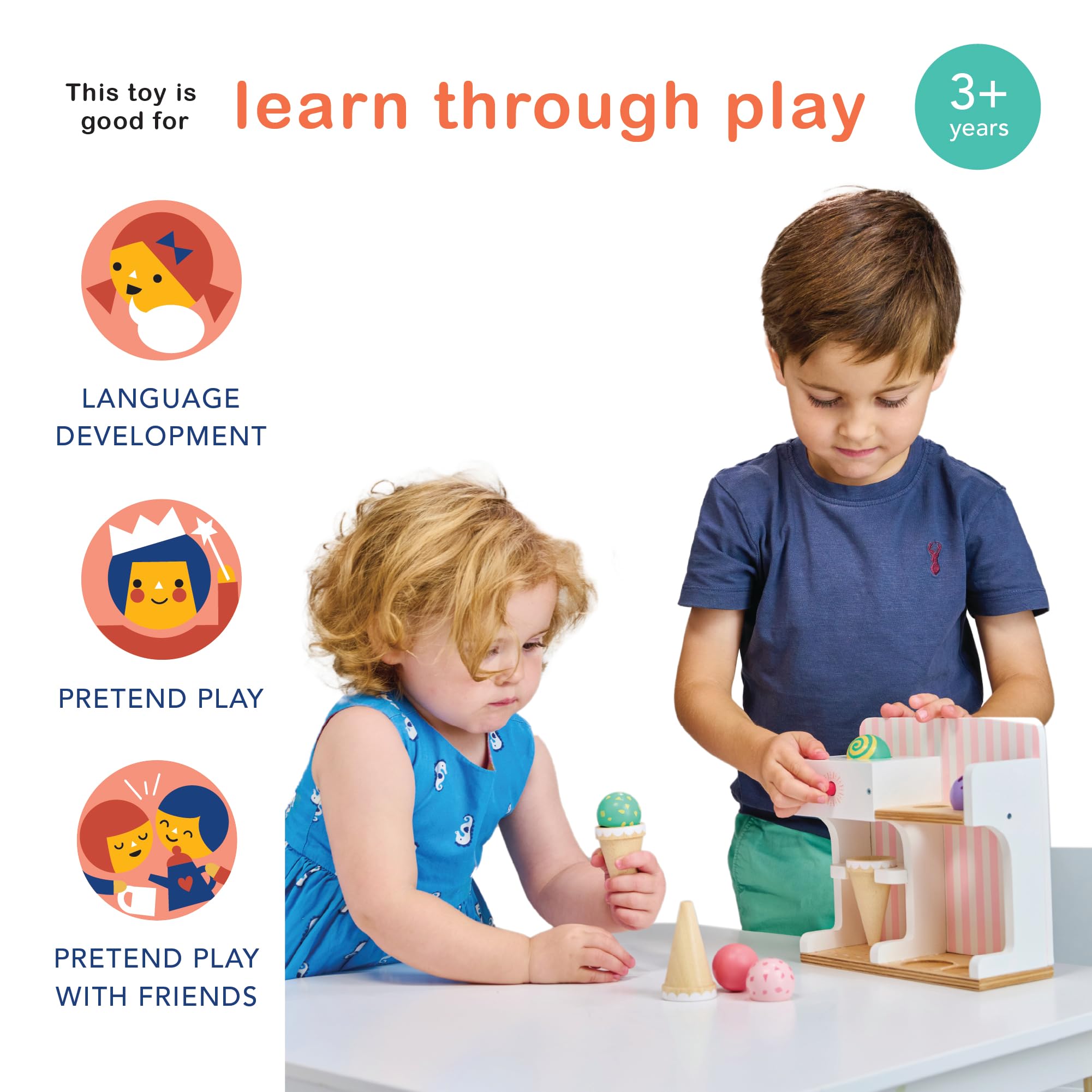 Mentari Toys Wooden Role Play Playsets toys and accessories for children aged 3 years+ (Ice Cream Shop), Red, Wooden, child-size - Image 4