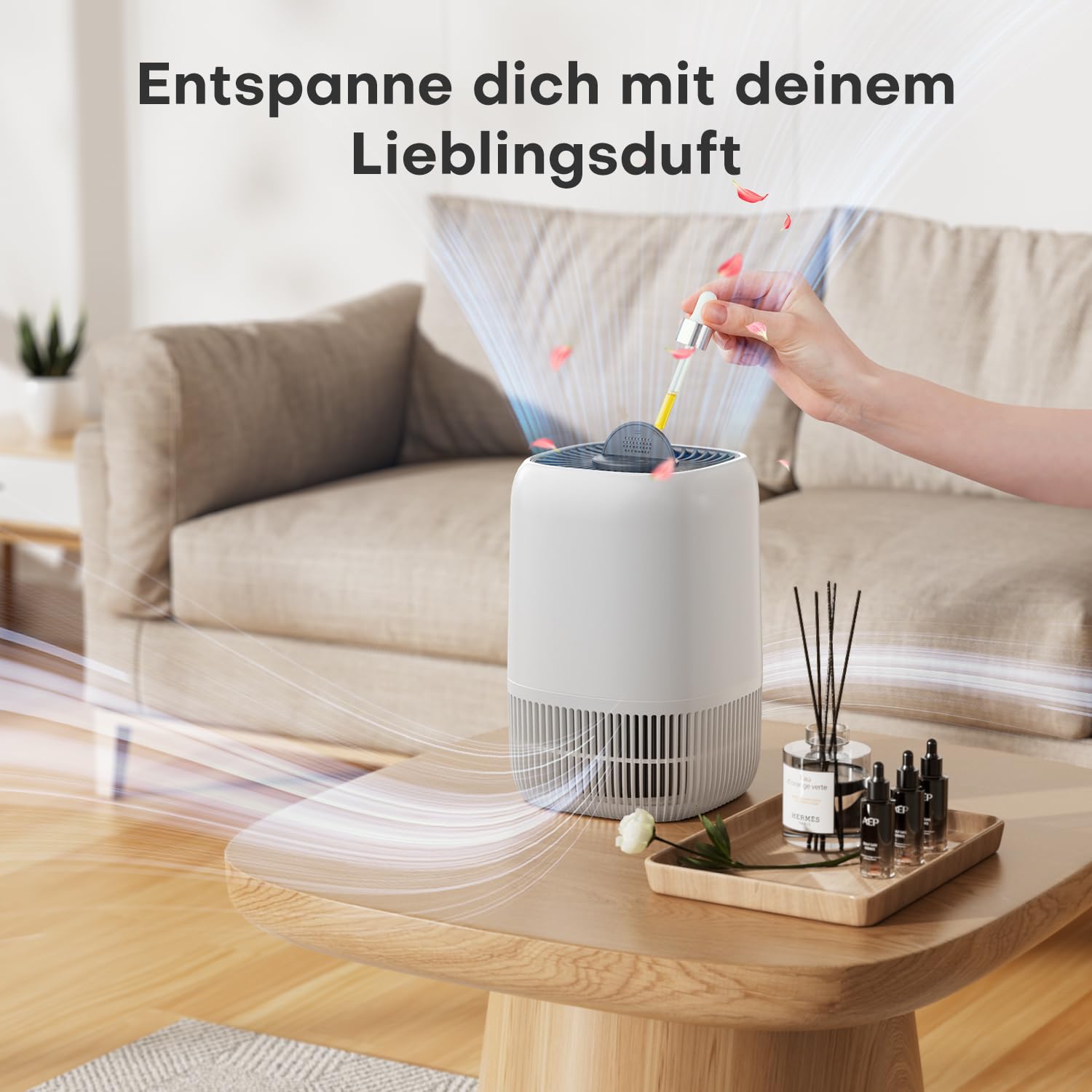 AROEVE Luftreiniger mit H13 HEPA 3-Stufen-Filter, Luftreiniger für Schlafzimmer, 5W Energieverbrauch, Leise 22dB mit Aroma, reduziert Pollen, Rauch, Tierfell, Weiß