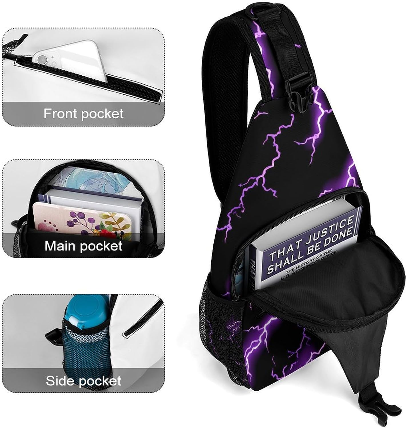 Thunder Print Men Crossbody Sling Backpack Chest Bag | Travel Fanny Pack,Hiking Daypack,Print Shoulder Bags