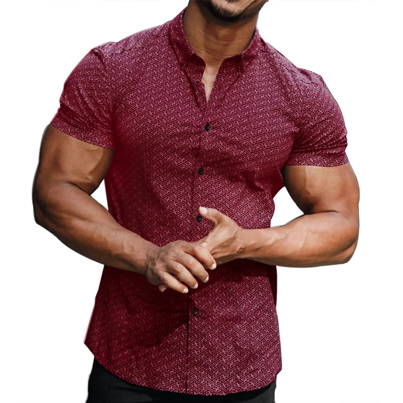 AulemenMen's Athletic Dress Shirts Casual Regular Fit Printed Short Sleeve Muscle Button Down Shirts