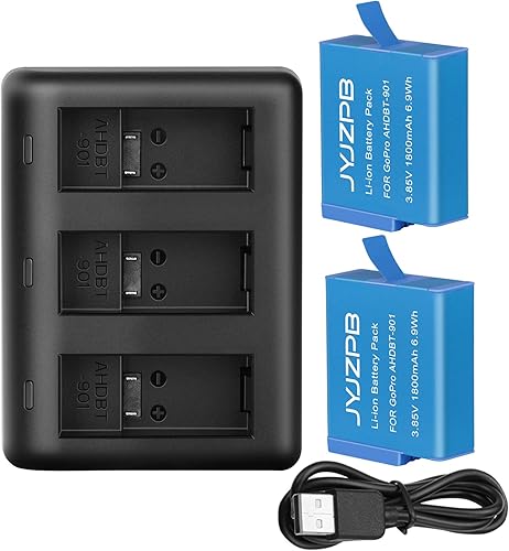 JYJZPB Paquete de dos baterías y cargador de batería triple compatible solo con cámara GoPro Hero 9