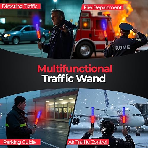 Miniatura 7 de RoadHero Varita de tráfico de 16 pulgadas, paquete de 2 luces de control de tráfico aéreo con 3 modos intermitentes, varitas de señal de seguridad